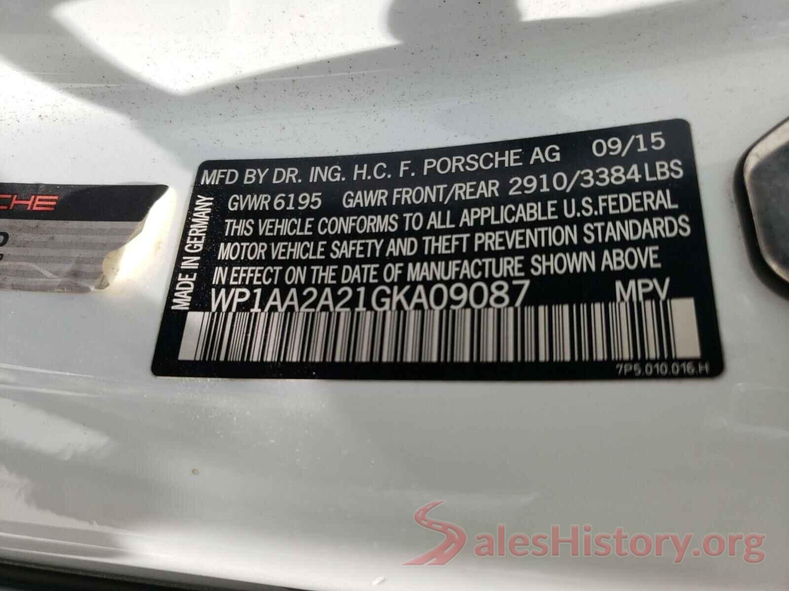 WP1AA2A21GKA09087 2016 PORSCHE CAYENNE