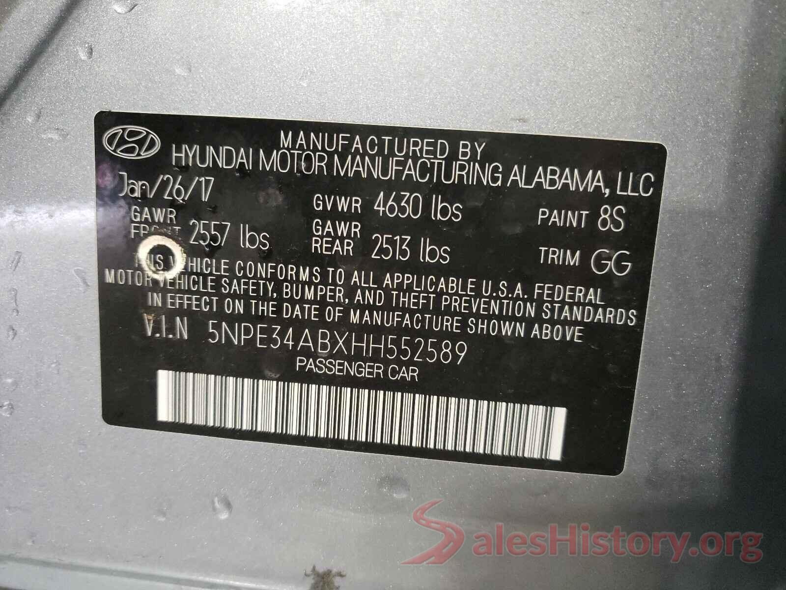 5NPE34ABXHH552589 2017 HYUNDAI SONATA