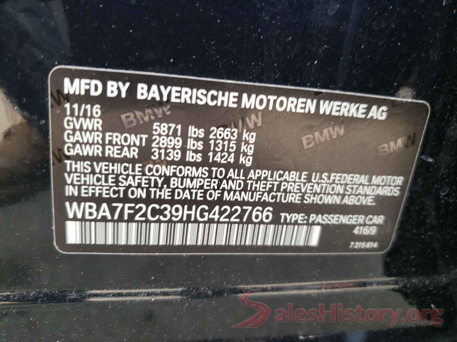 WBA7F2C39HG422766 2017 BMW 7 SERIES