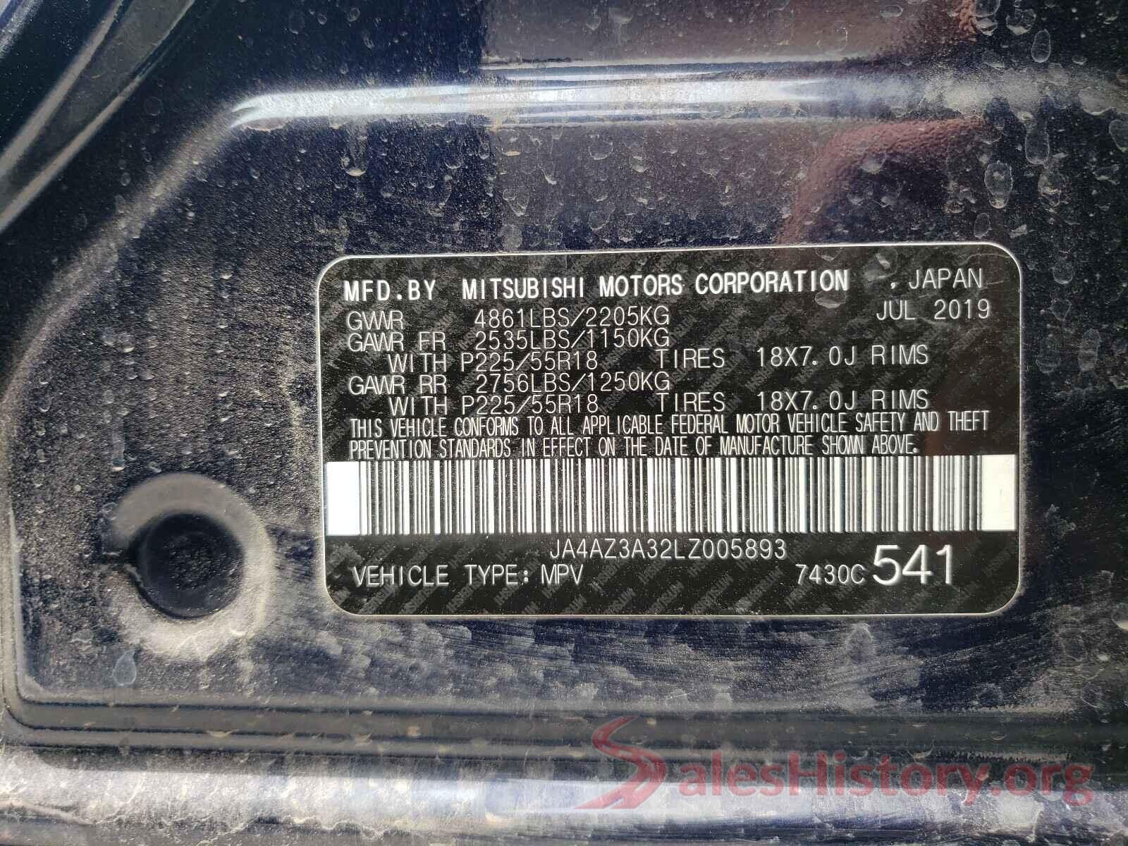 JA4AZ3A32LZ005893 2020 MITSUBISHI OUTLANDER