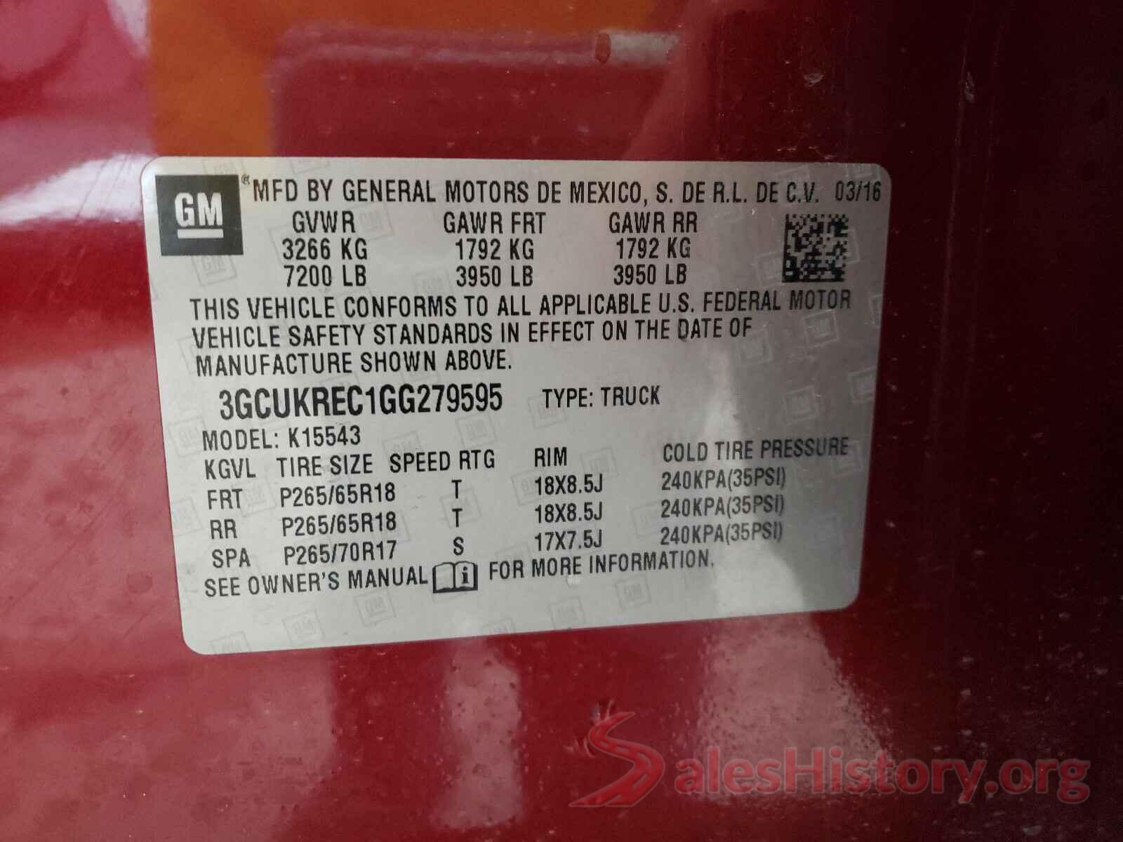 3GCUKREC1GG279595 2016 CHEVROLET SILVERADO