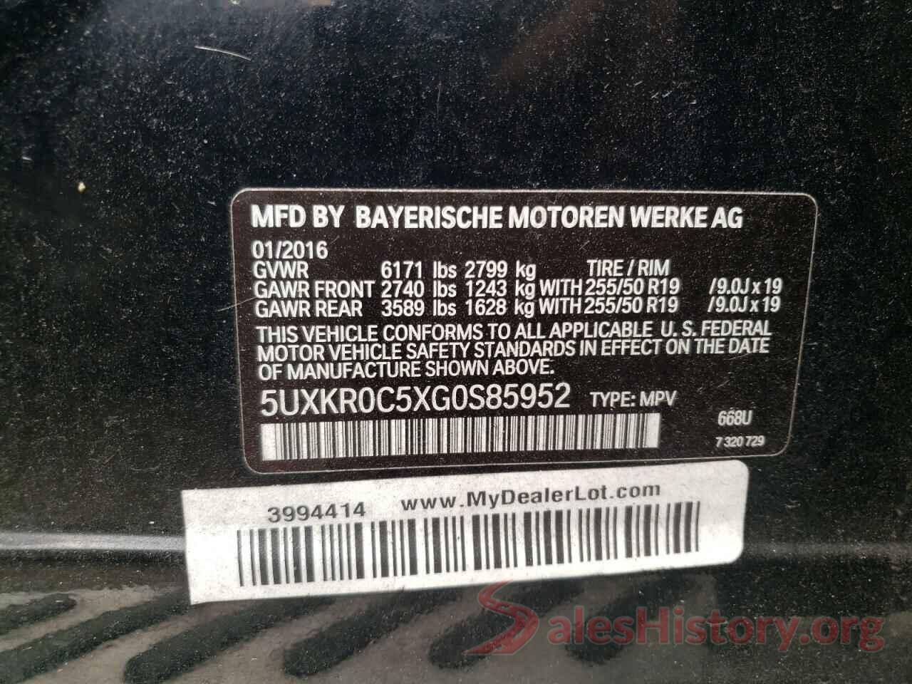 5UXKR0C5XG0S85952 2016 BMW X5