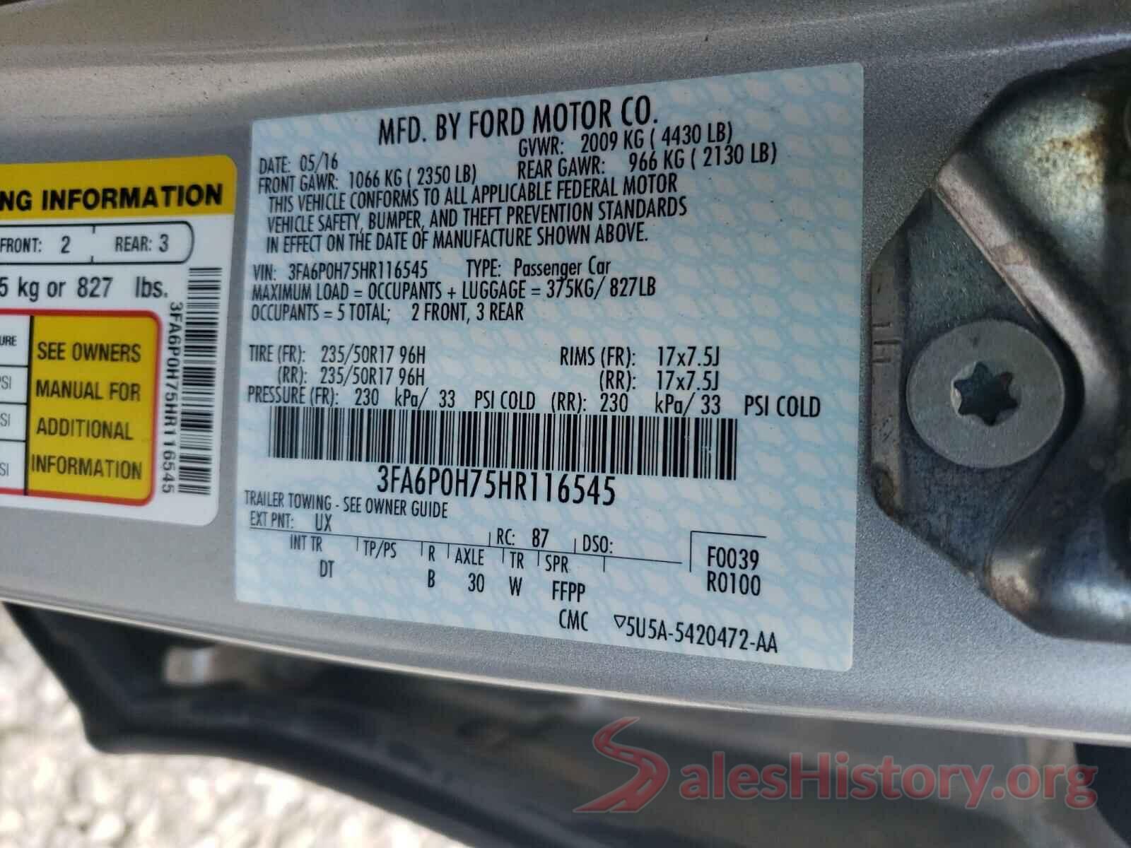 3FA6P0H75HR116545 2017 FORD FUSION