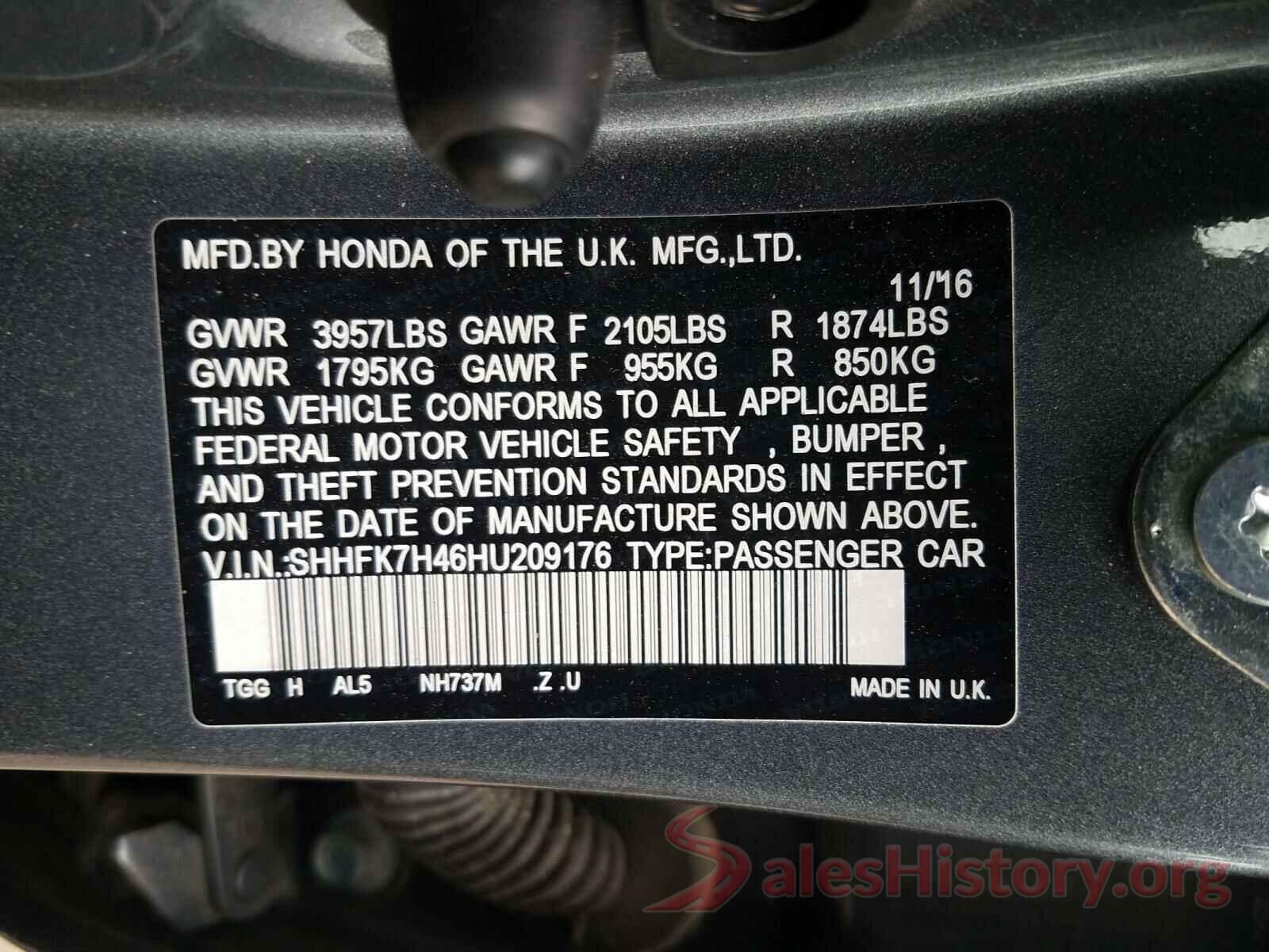 SHHFK7H46HU209176 2017 HONDA CIVIC