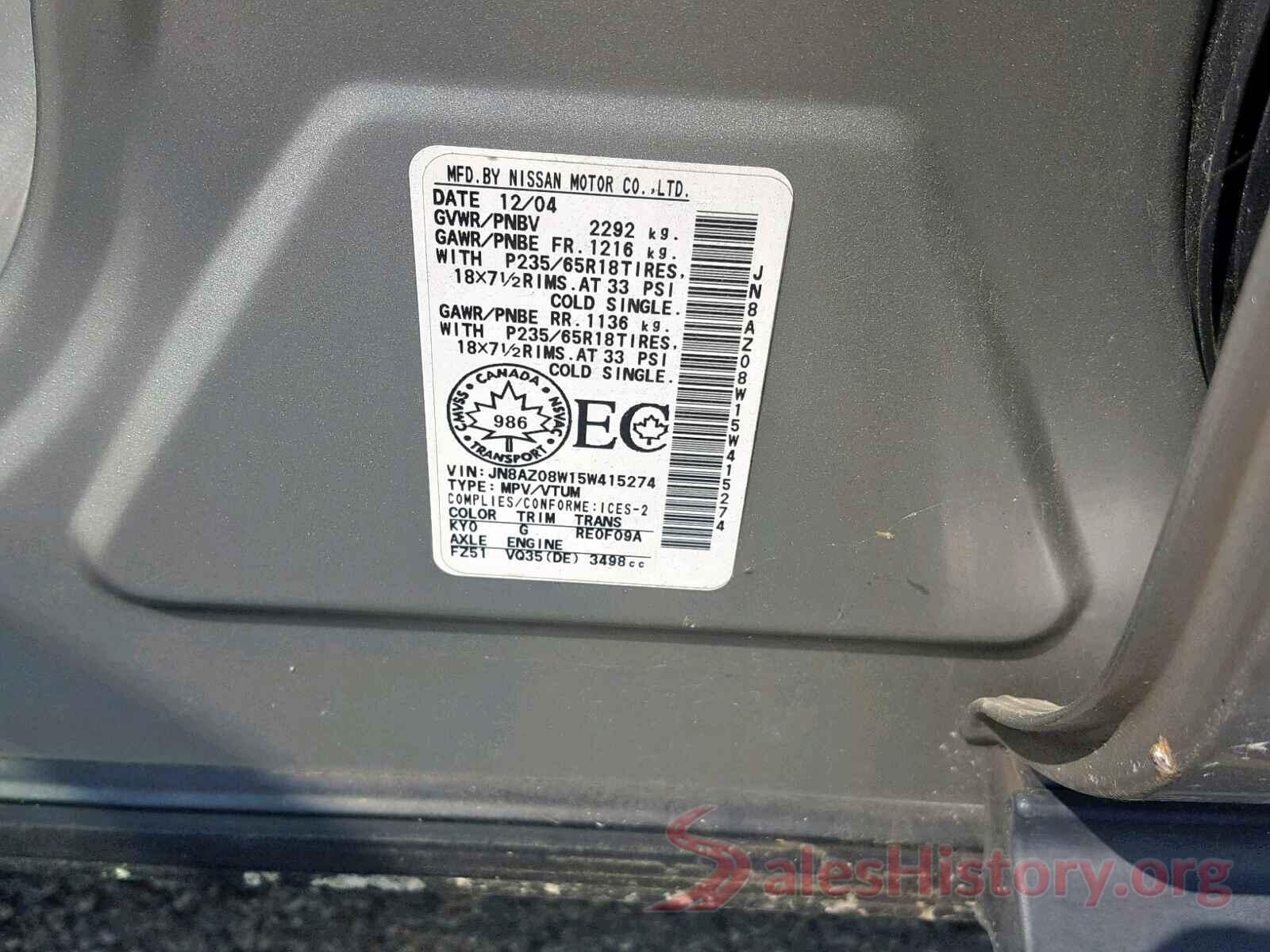 JN8AZ08W15W415274 2005 NISSAN MURANO SL