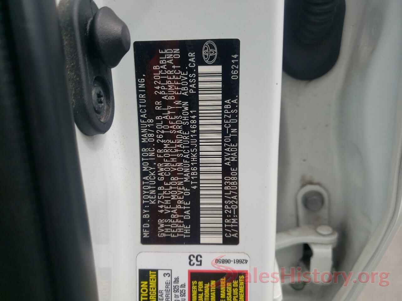 4T1B61HK5JU146841 2018 TOYOTA CAMRY