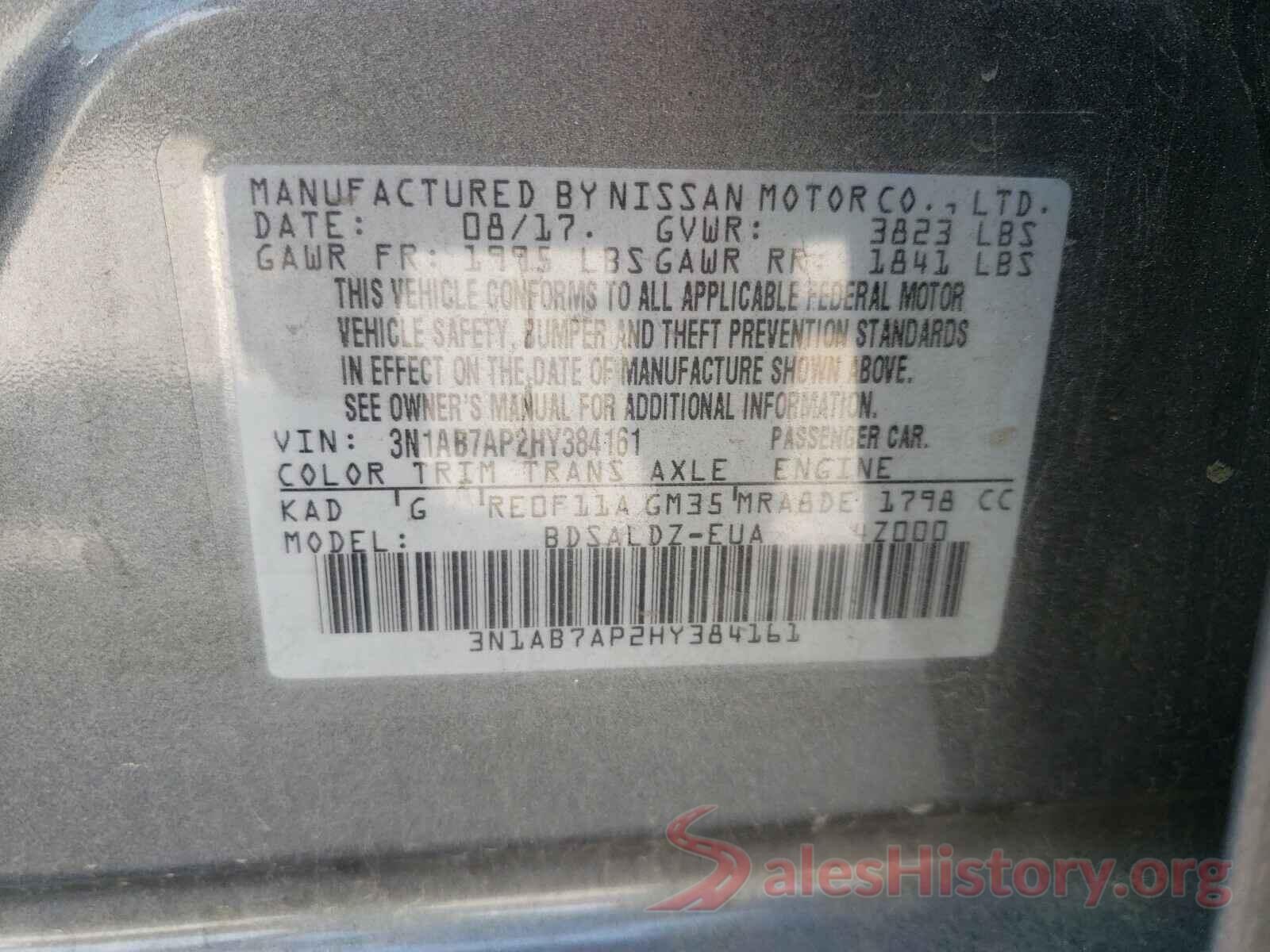 3N1AB7AP2HY384161 2017 NISSAN SENTRA