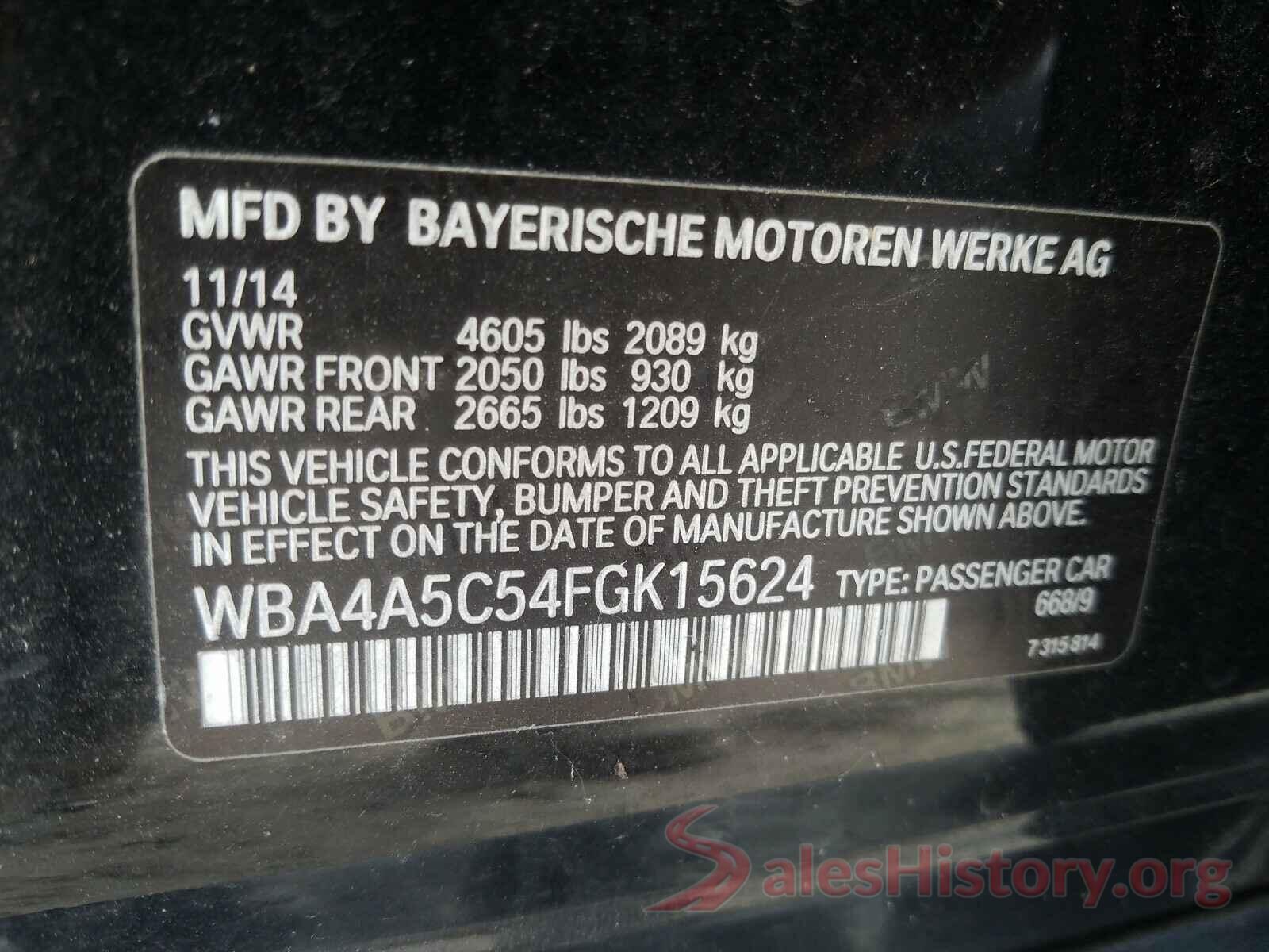 WBA4A5C54FGK15624 2015 BMW 4 SERIES