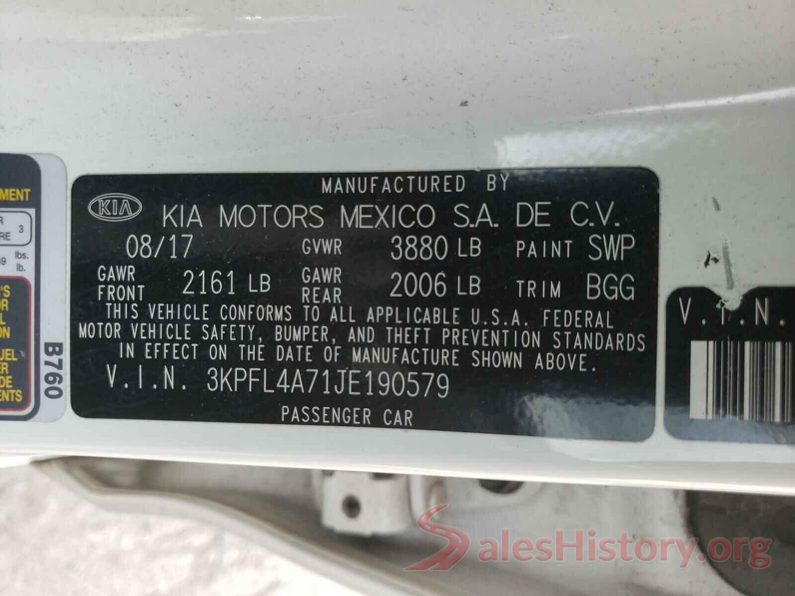 3KPFL4A71JE190579 2018 KIA FORTE