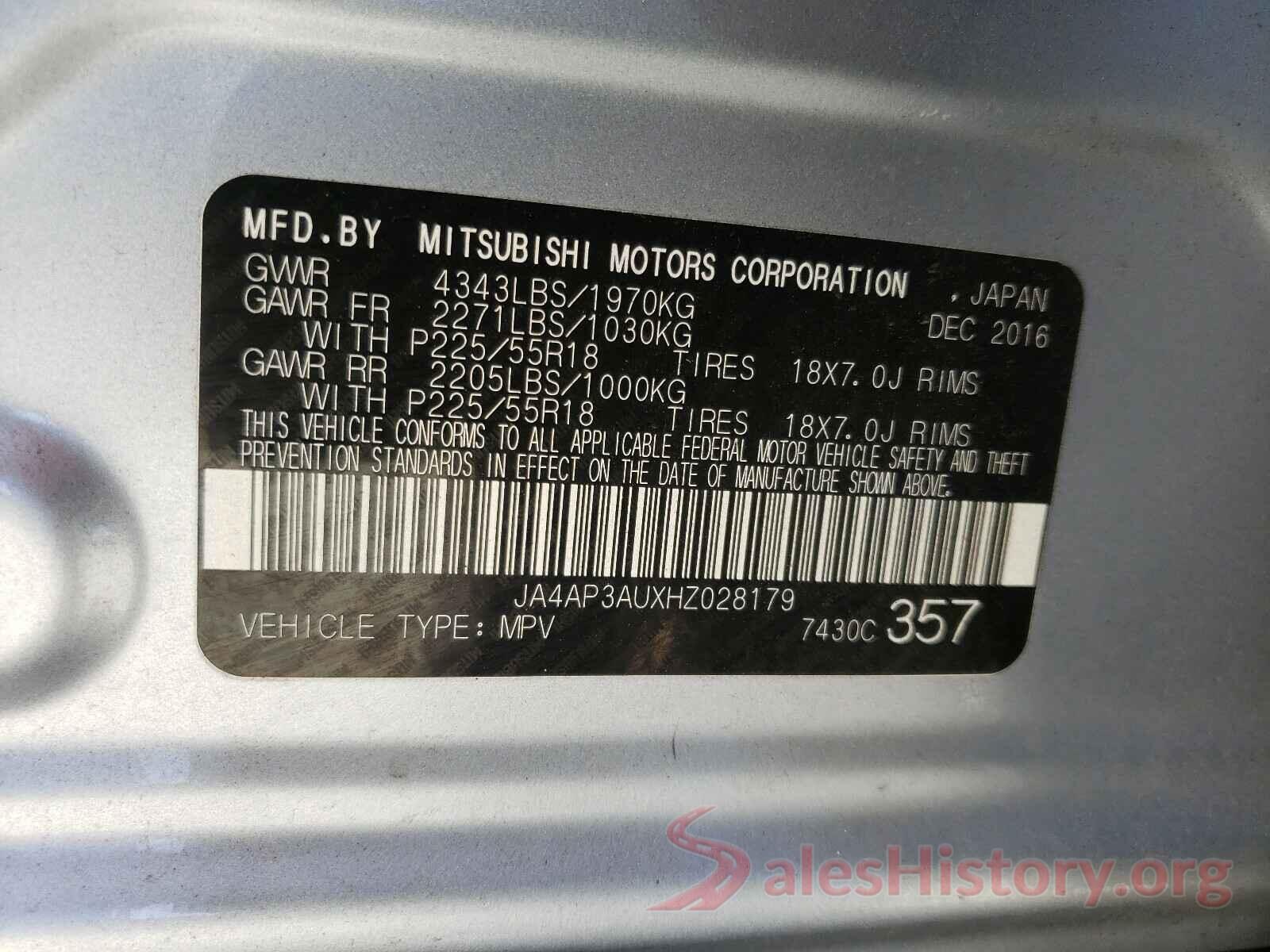 JA4AP3AUXHZ028179 2017 MITSUBISHI OUTLANDER