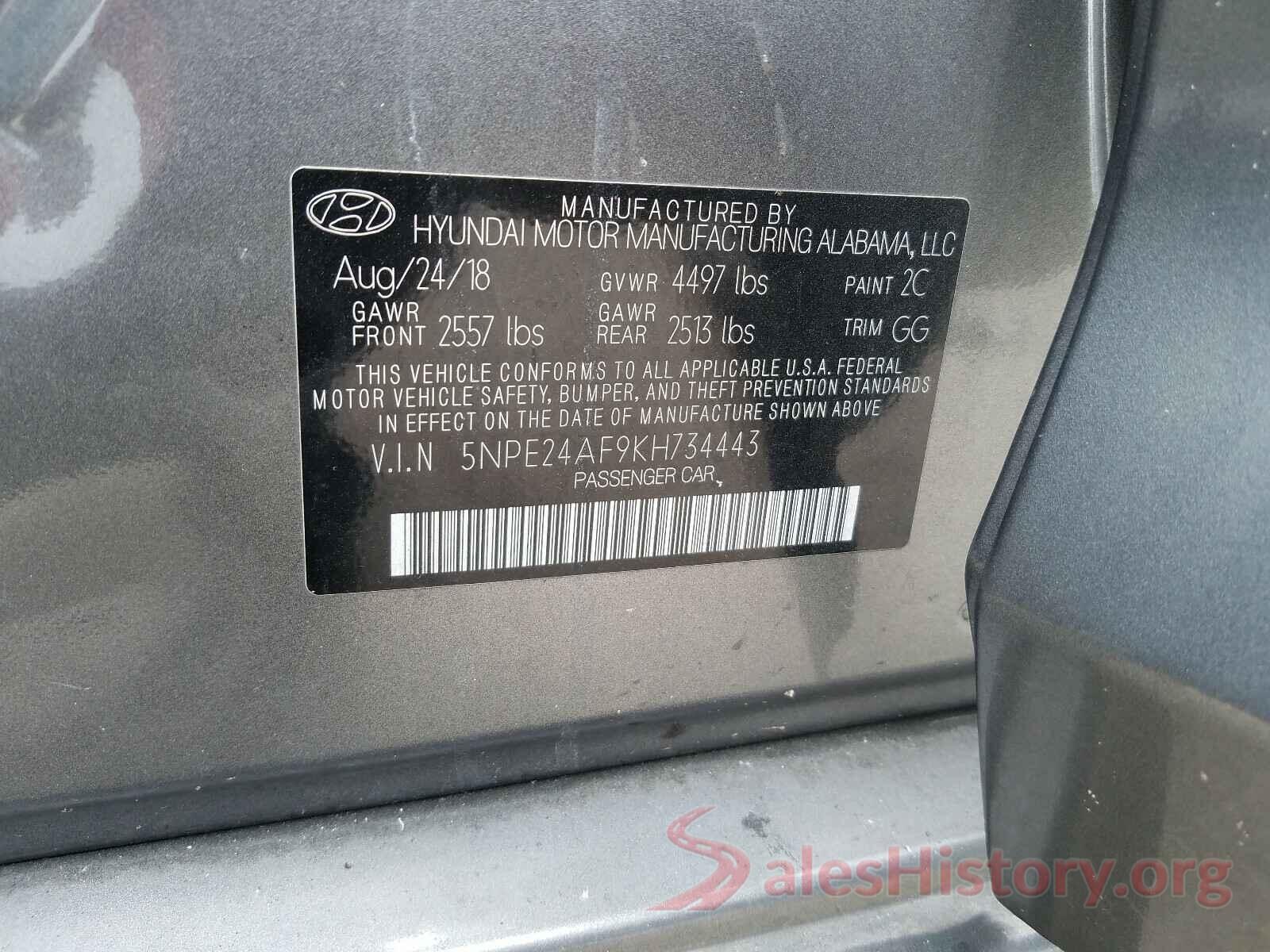 5NPE24AF9KH734443 2019 HYUNDAI SONATA