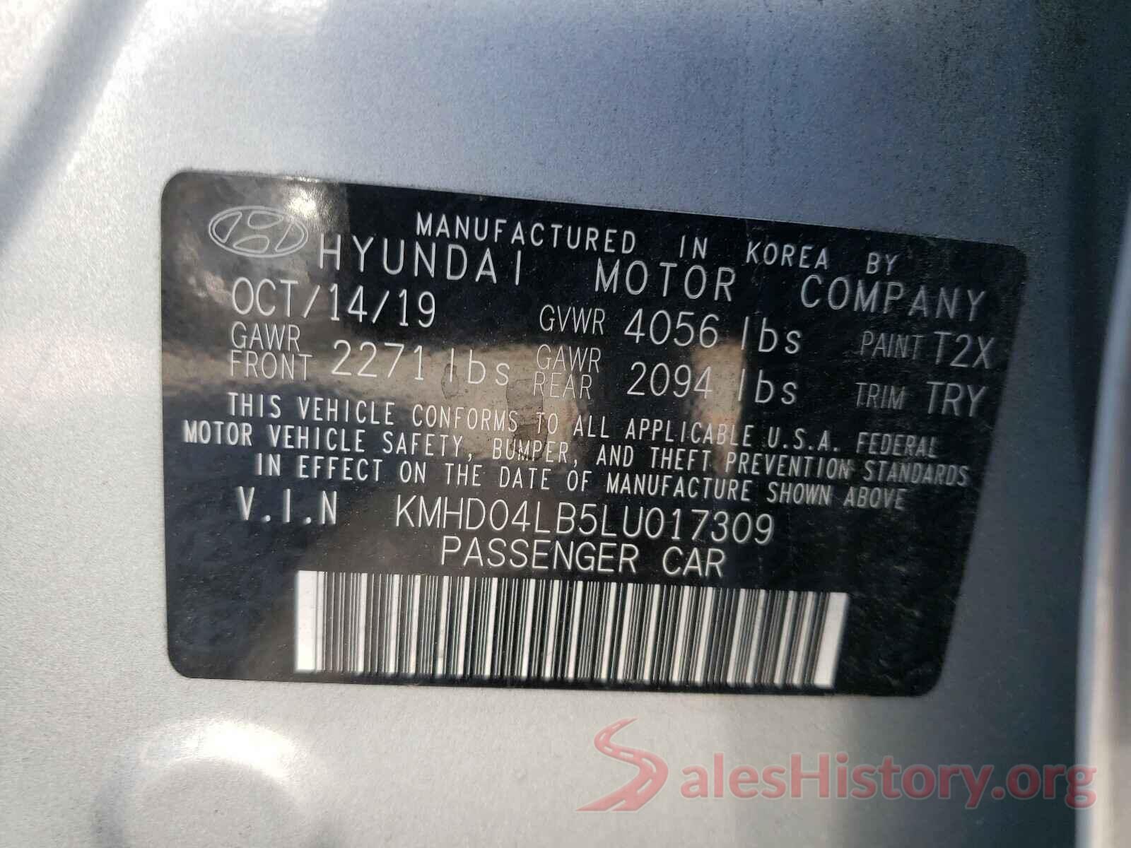 KMHD04LB5LU017309 2020 HYUNDAI ELANTRA