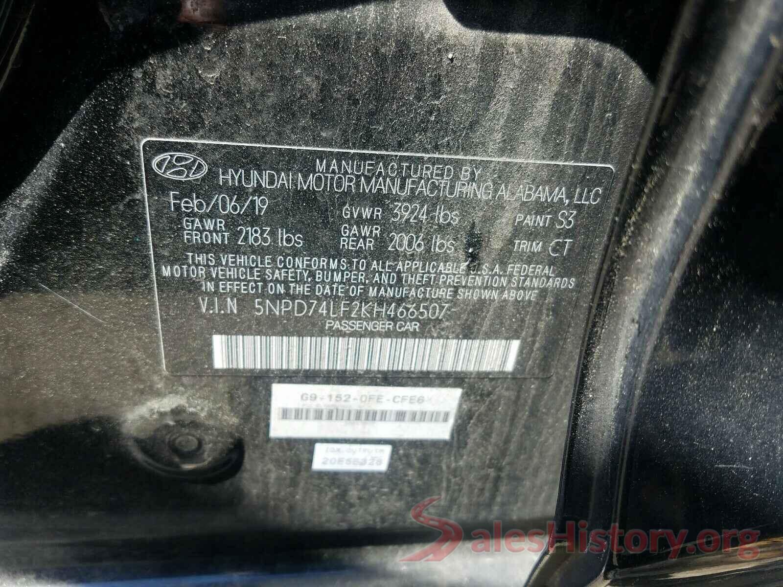 5NPD74LF2KH466507 2019 HYUNDAI ELANTRA