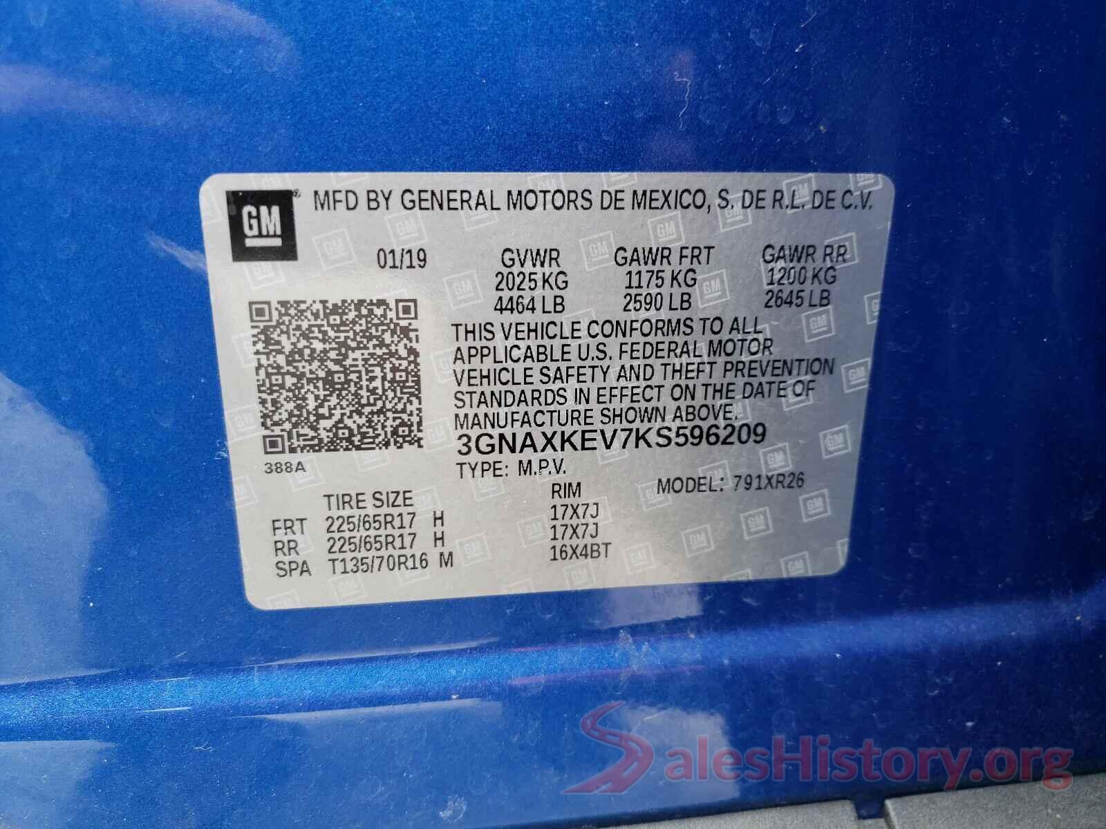 3GNAXKEV7KS596209 2019 CHEVROLET EQUINOX