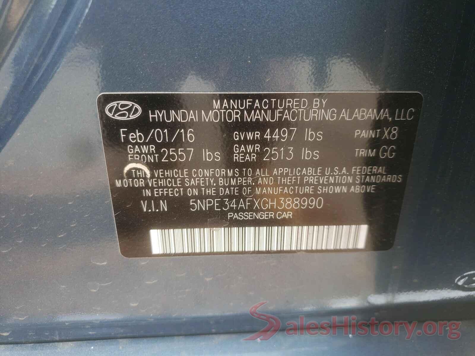 5NPE34AFXGH388990 2016 HYUNDAI SONATA