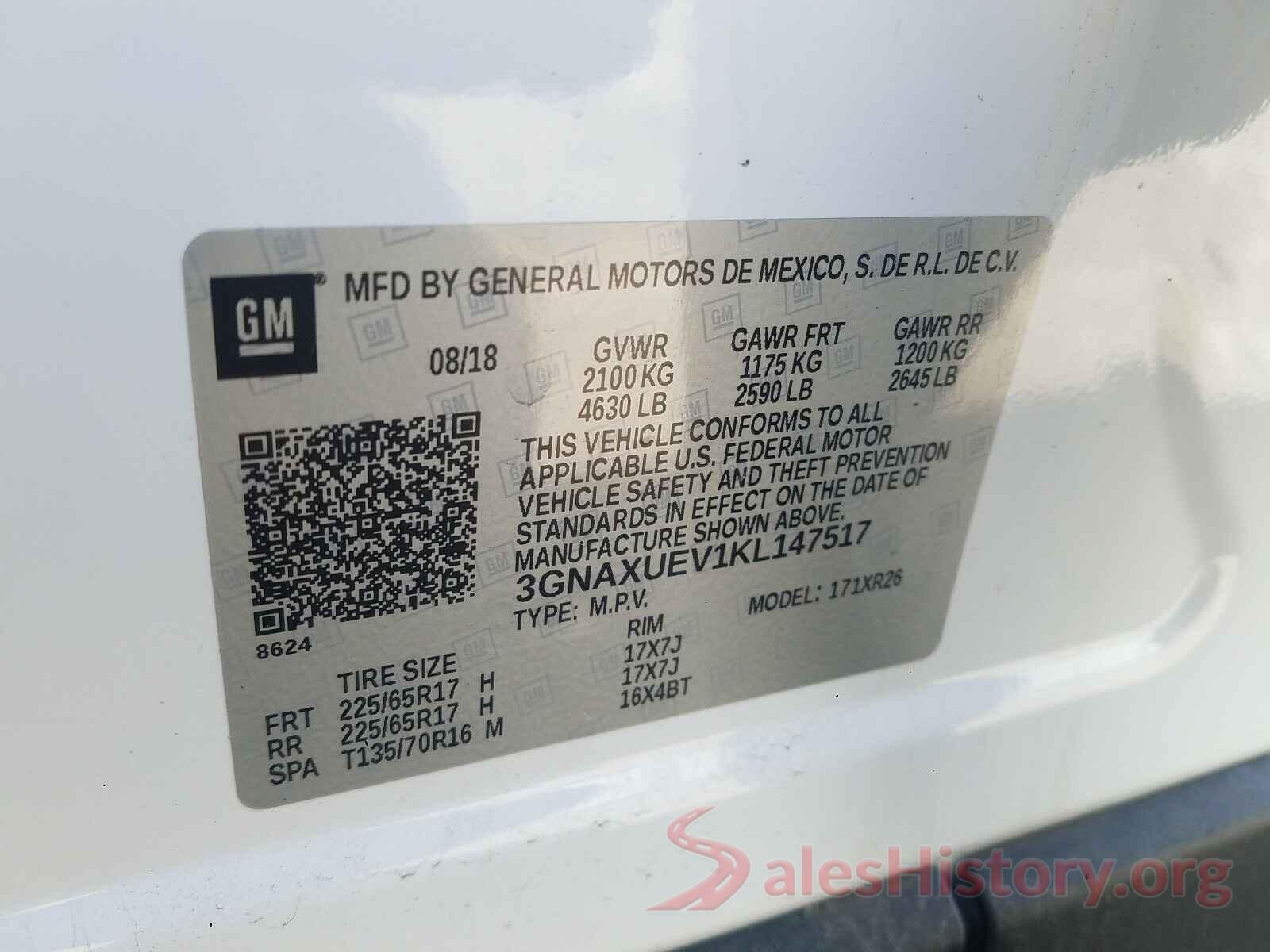 3GNAXUEV1KL147517 2019 CHEVROLET EQUINOX