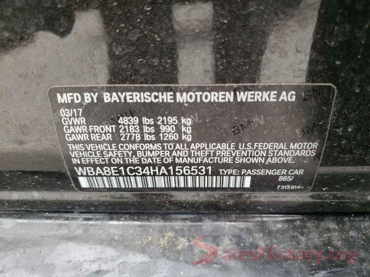 WBA8E1C34HA156531 2017 BMW 3 SERIES