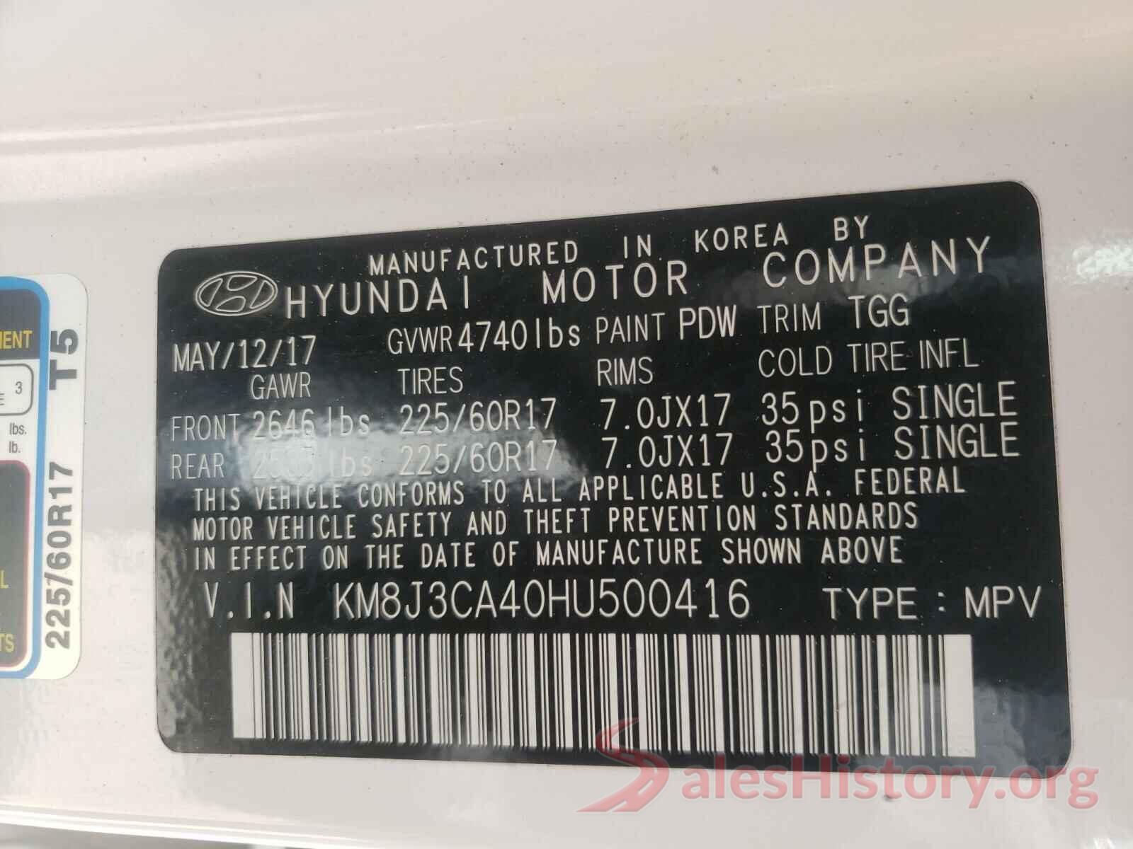 KM8J3CA40HU500416 2017 HYUNDAI TUCSON