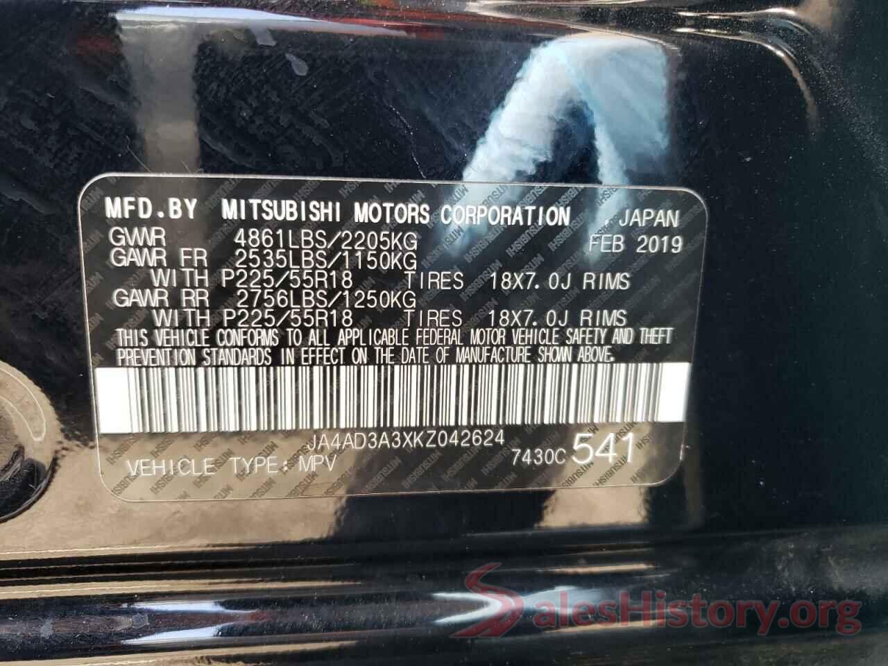 JA4AD3A3XKZ042624 2019 MITSUBISHI OUTLANDER