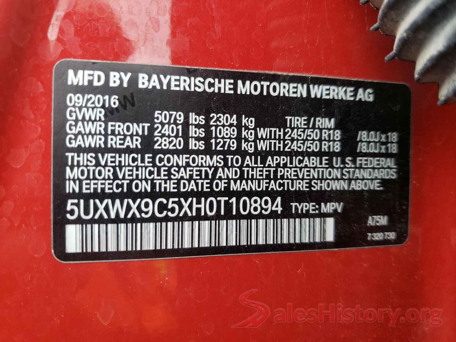 5UXWX9C5XH0T10894 2017 BMW X3