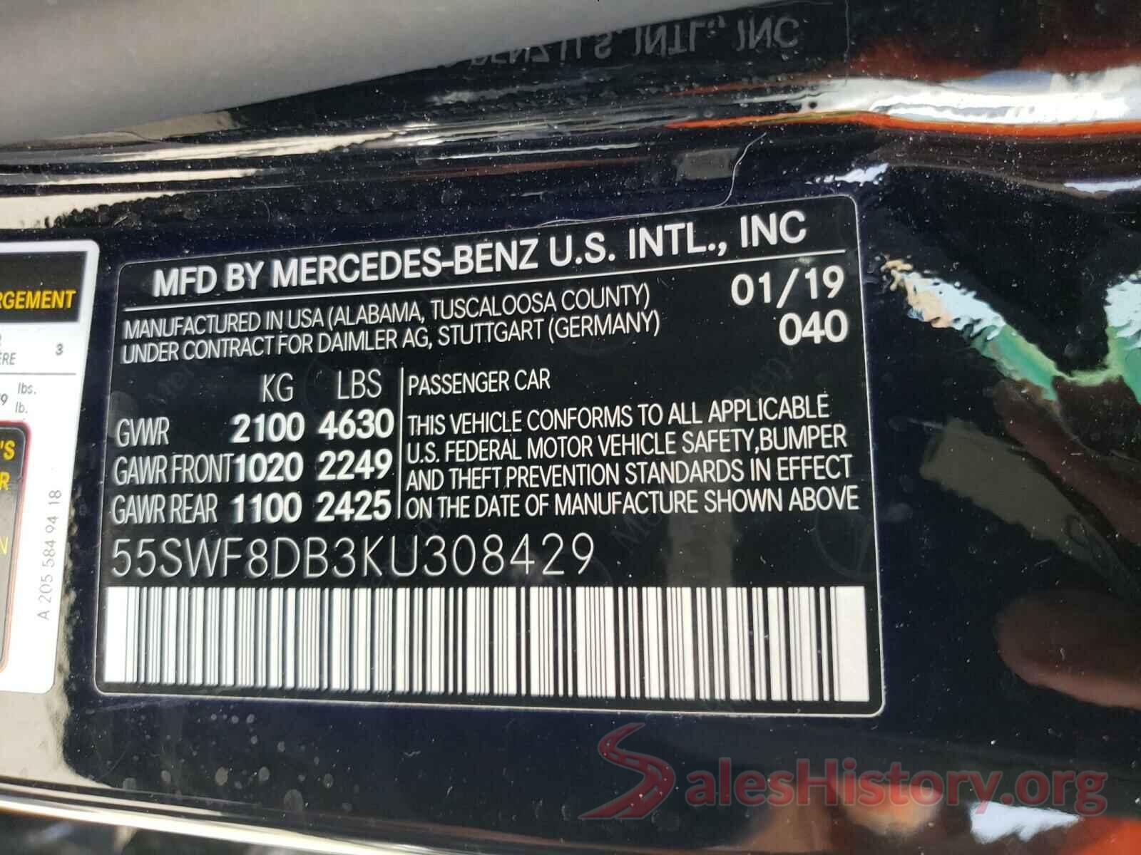 55SWF8DB3KU308429 2019 MERCEDES-BENZ C CLASS