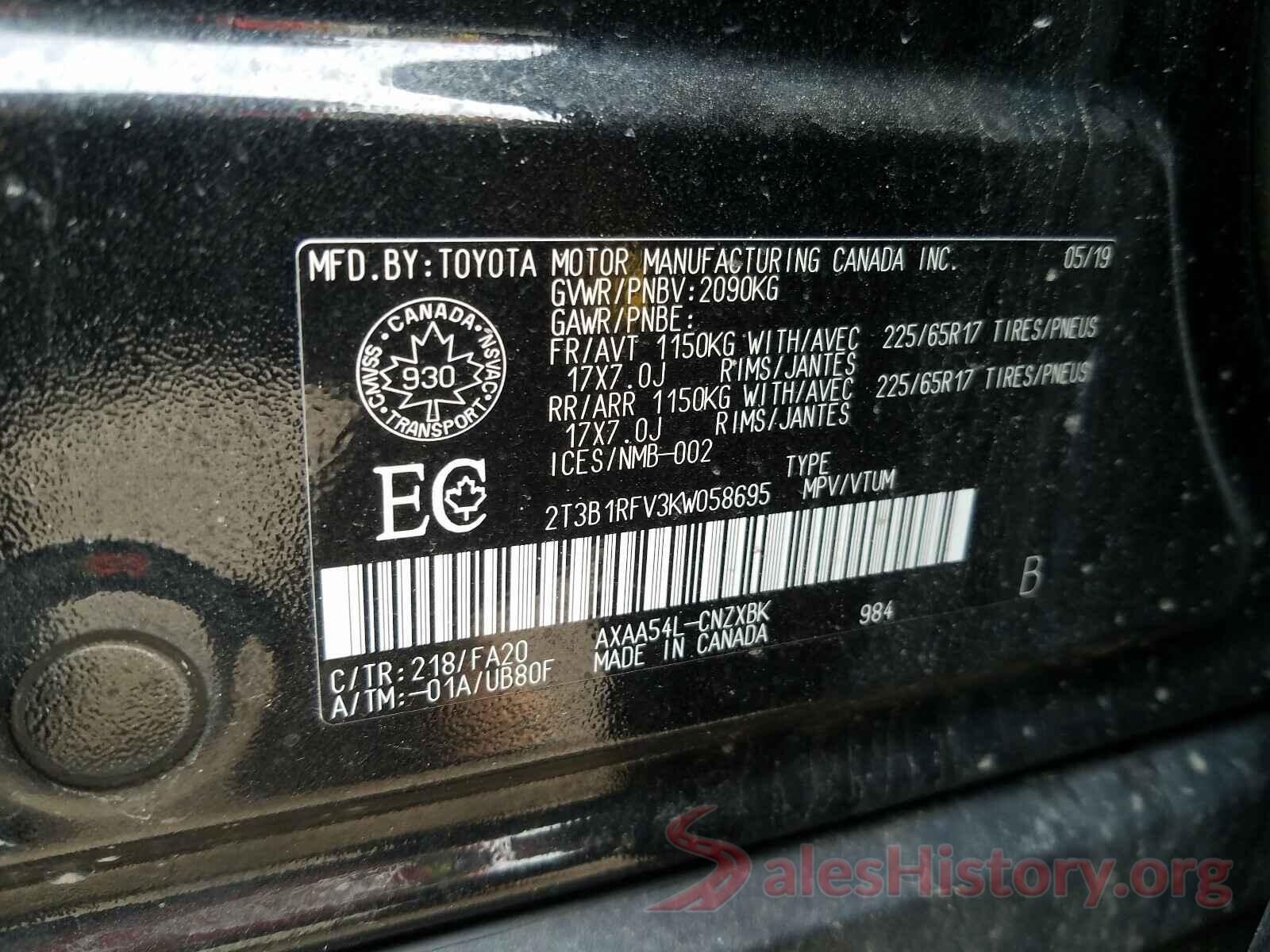 2T3B1RFV3KW058695 2019 TOYOTA RAV4