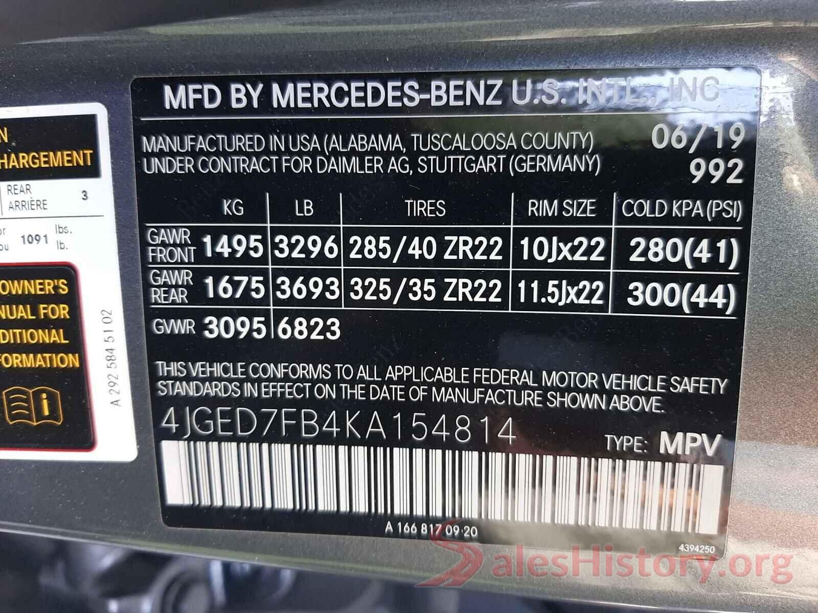 4JGED7FB4KA154814 2019 MERCEDES-BENZ G CLASS