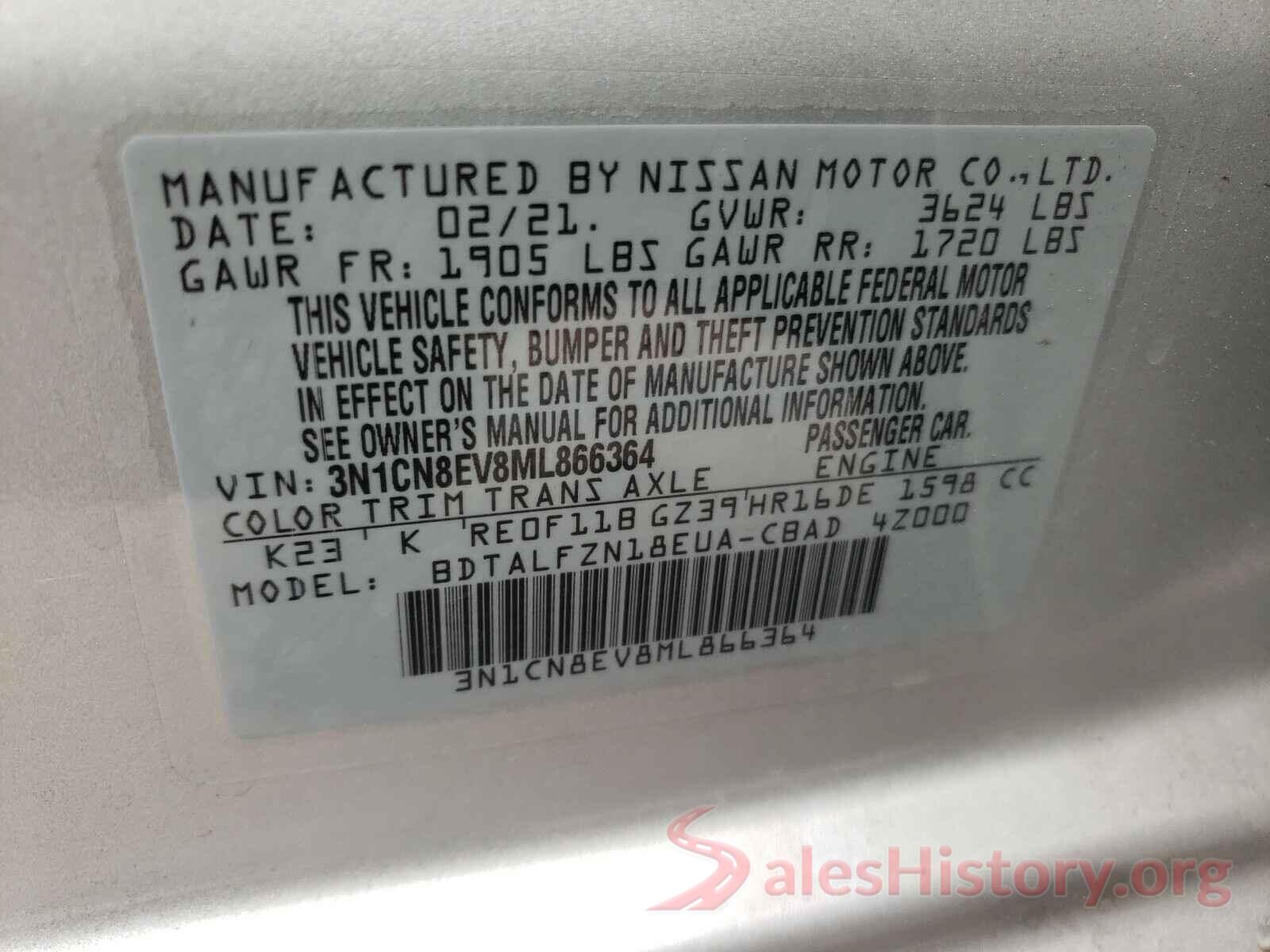 3N1CN8EV8ML866364 2021 NISSAN VERSA