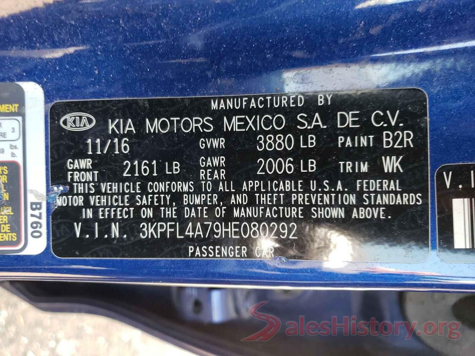 3KPFL4A79HE080292 2017 KIA FORTE