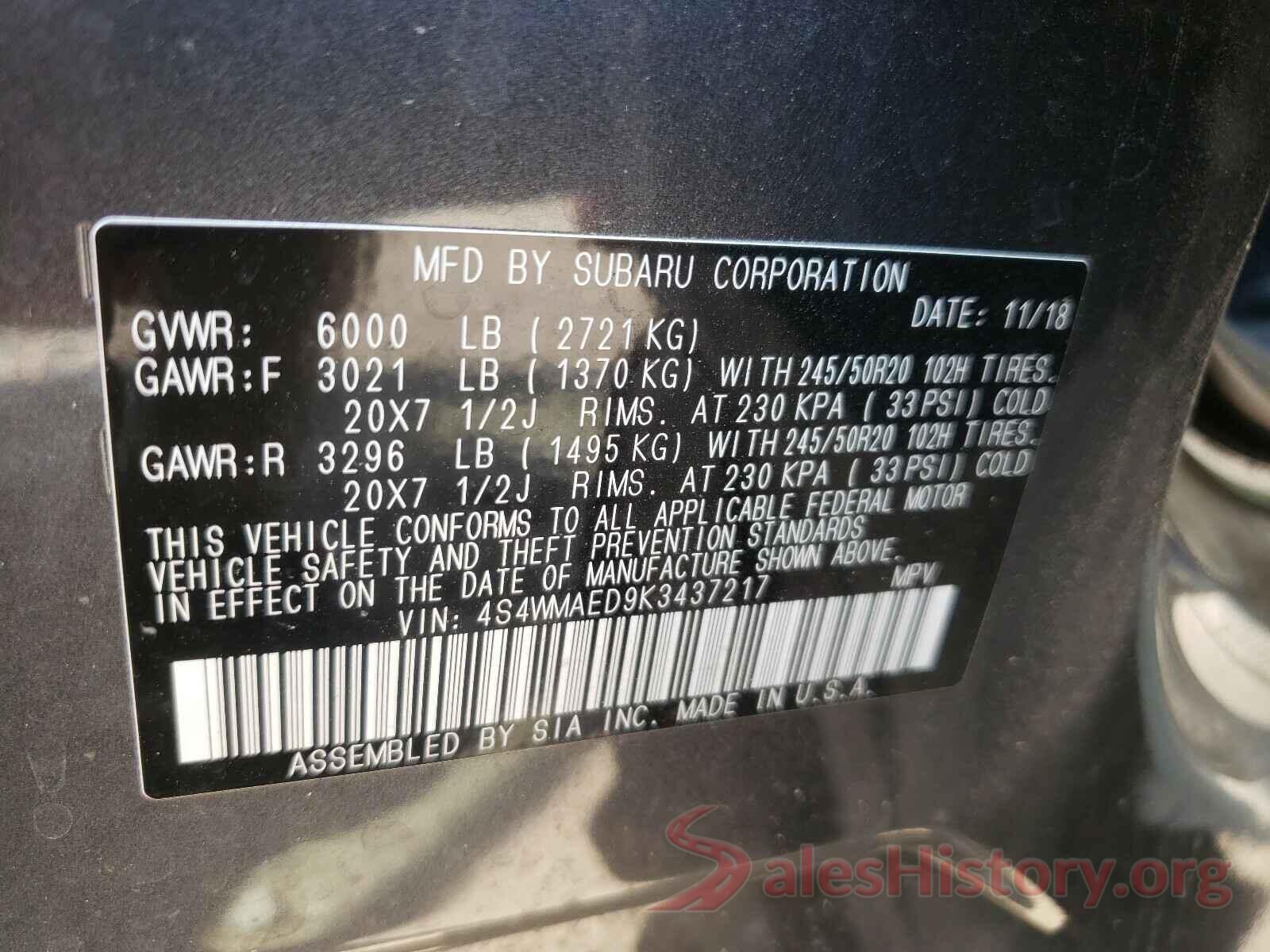 4S4WMAED9K3437217 2019 SUBARU ALL MODELS