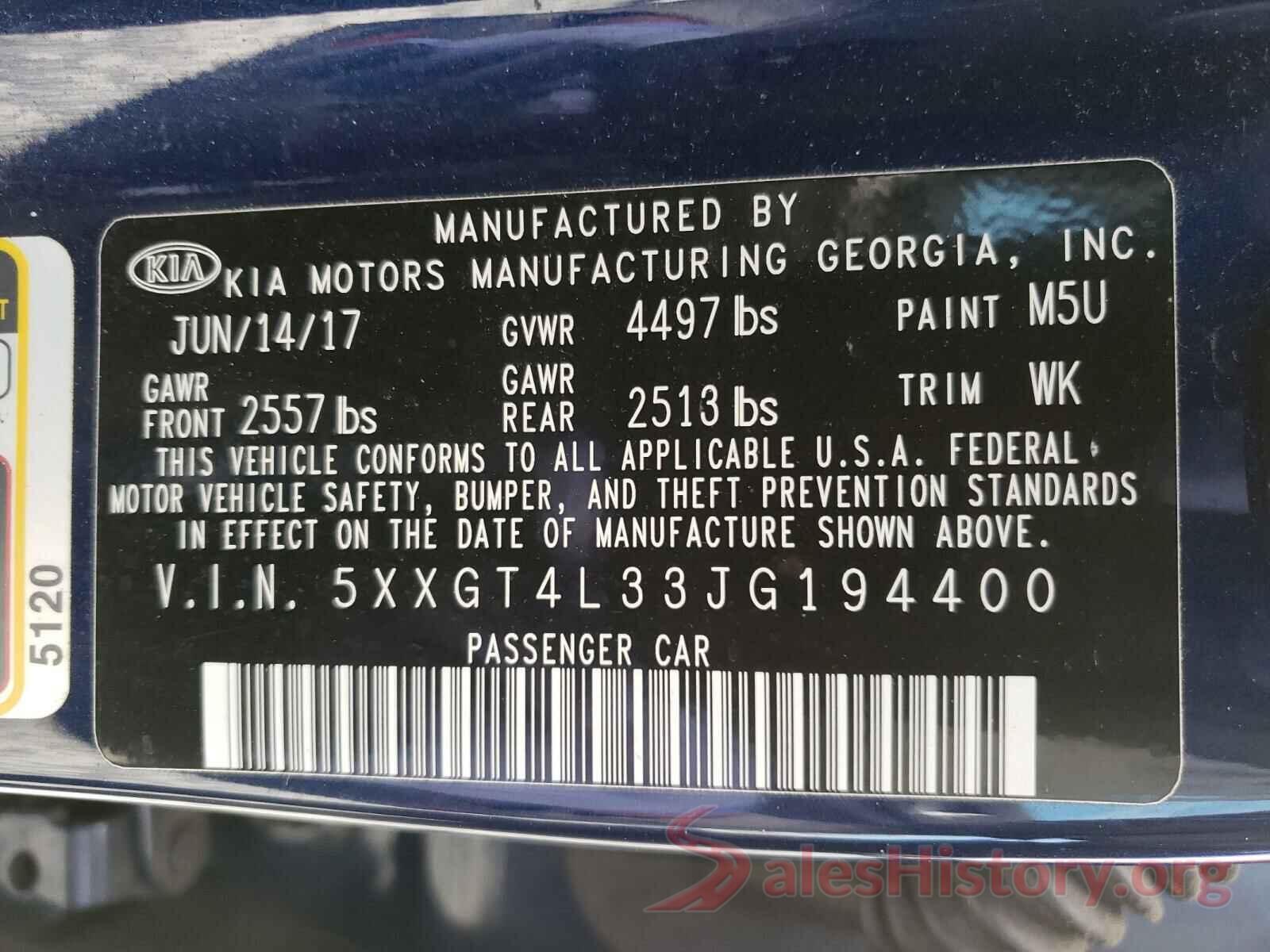 5XXGT4L33JG194400 2018 KIA OPTIMA