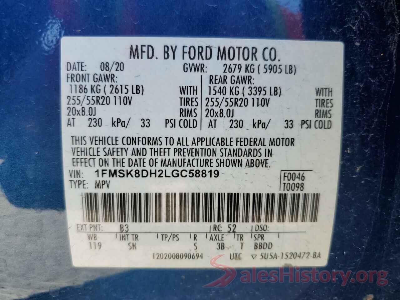 1FMSK8DH2LGC58819 2020 FORD EXPLORER