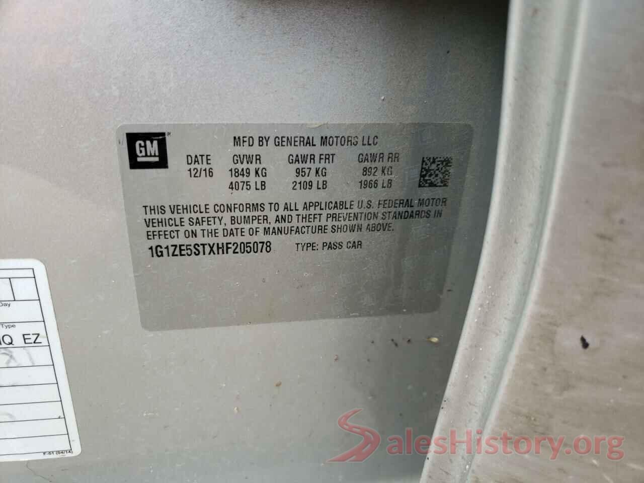 1G1ZE5STXHF205078 2017 CHEVROLET MALIBU