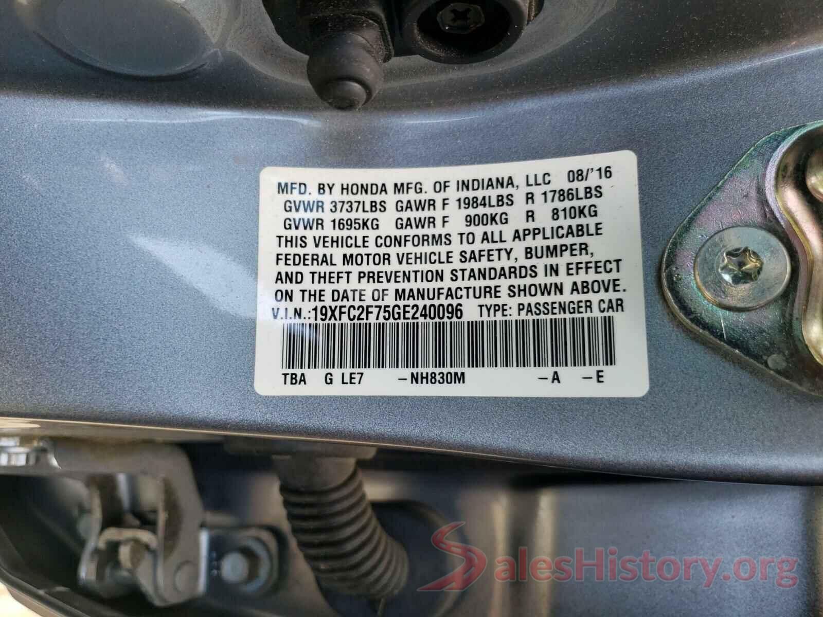 19XFC2F75GE240096 2016 HONDA CIVIC