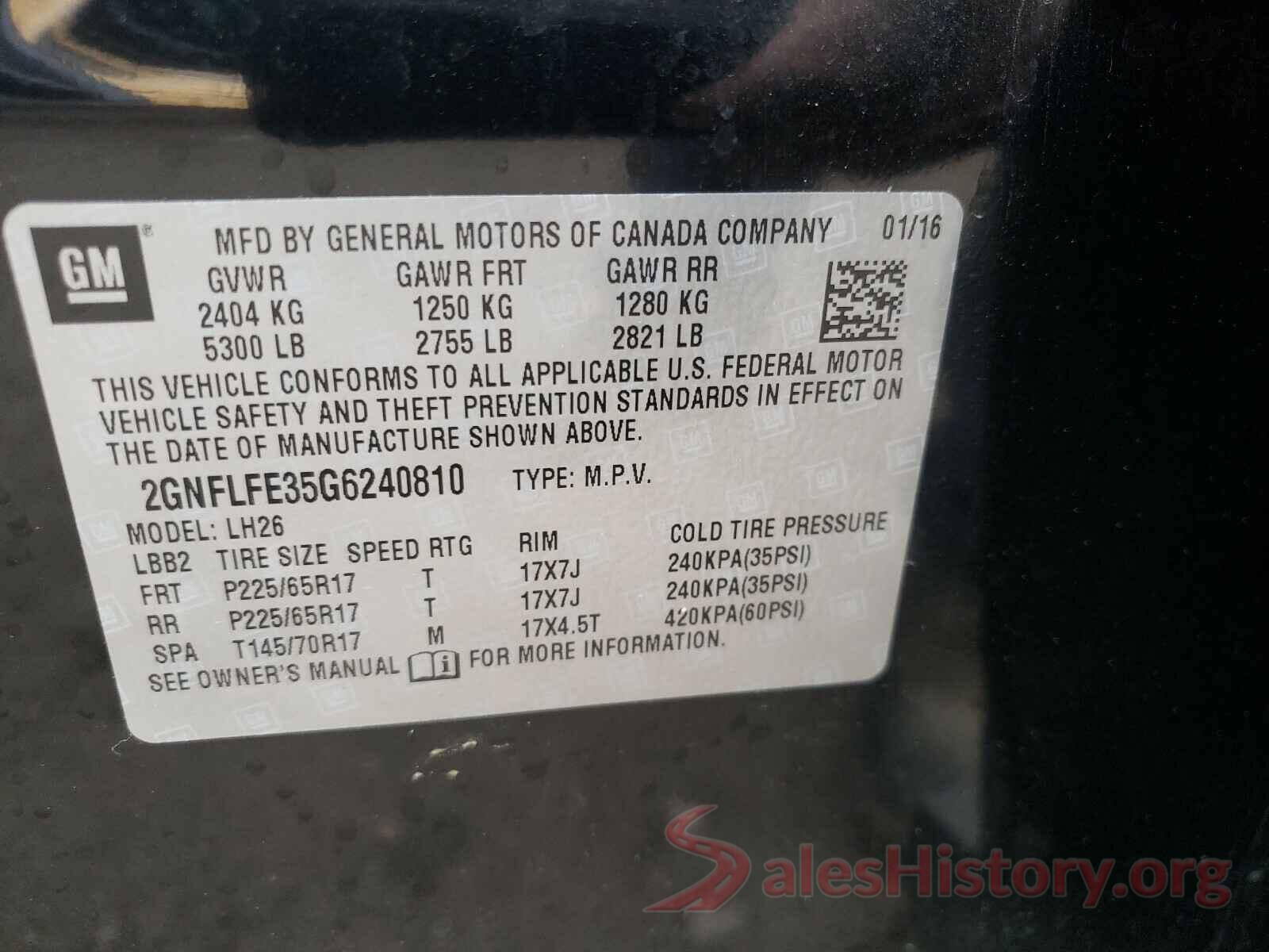 2GNFLFE35G6240810 2016 CHEVROLET EQUINOX