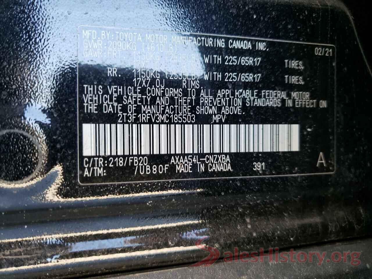 2T3F1RFV3MC185503 2021 TOYOTA RAV4