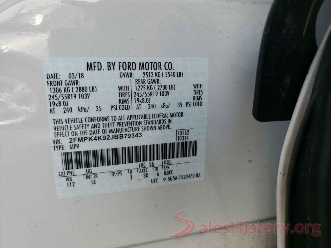 2FMPK4K92JBB79343 2018 FORD EDGE