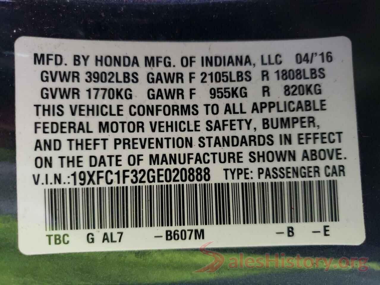 19XFC1F32GE020888 2016 HONDA CIVIC