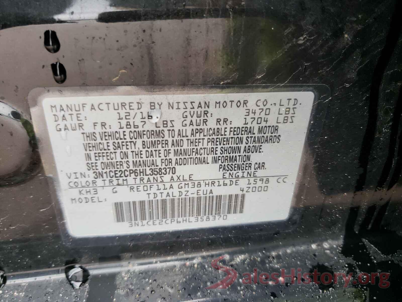 3N1CE2CP6HL358370 2017 NISSAN VERSA