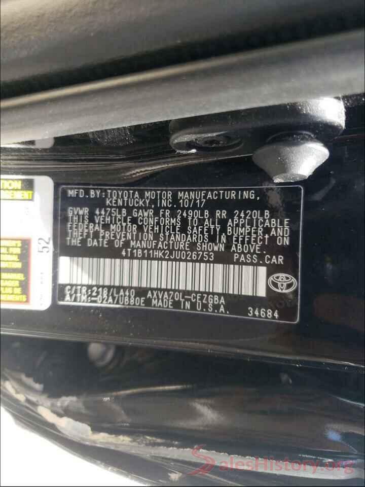 4T1B11HK2JU026753 2018 TOYOTA CAMRY