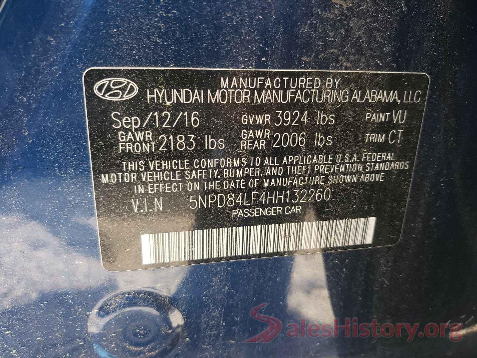 5NPD84LF4HH132260 2017 HYUNDAI ELANTRA