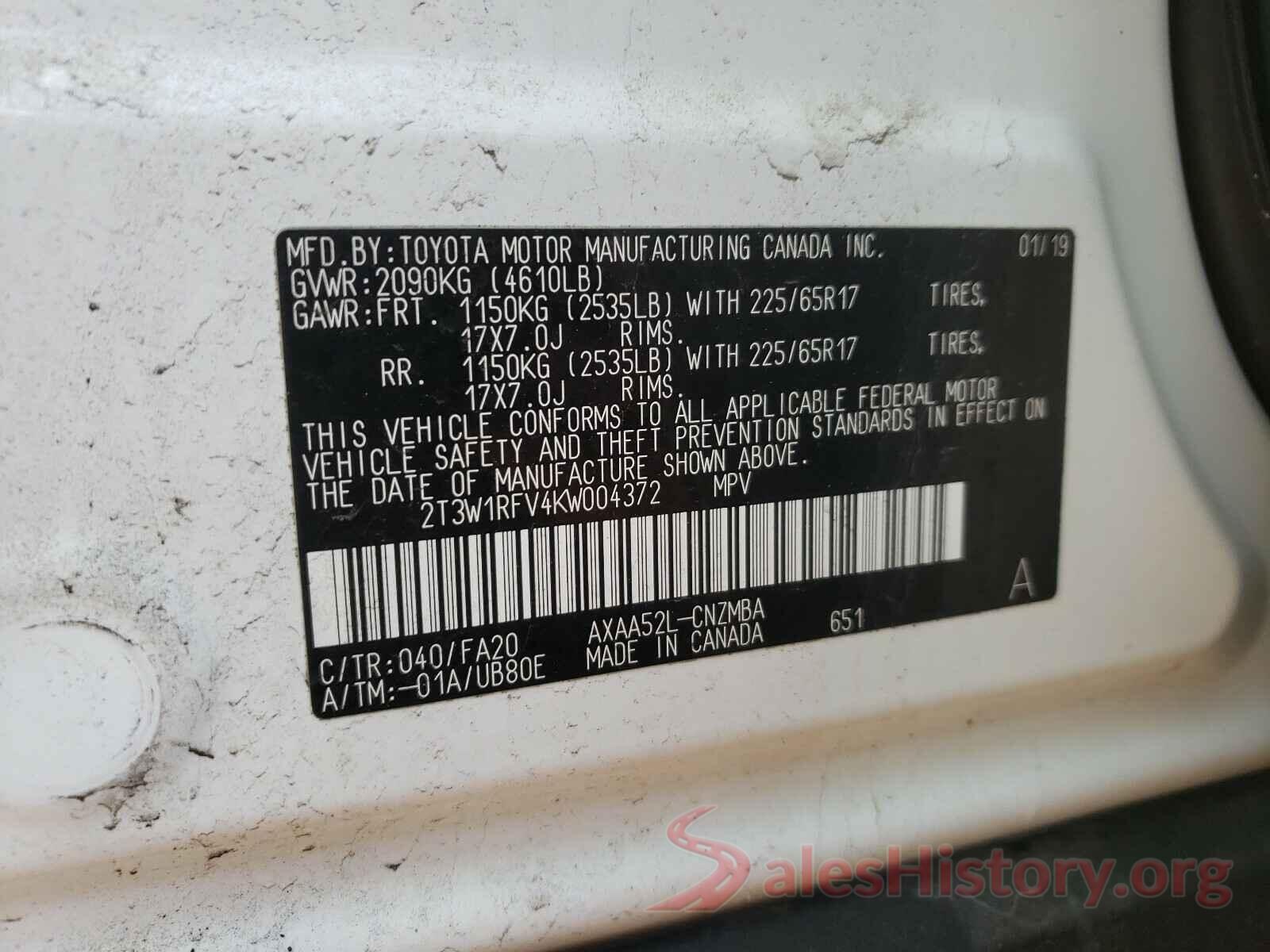 2T3W1RFV4KW004372 2019 TOYOTA RAV4