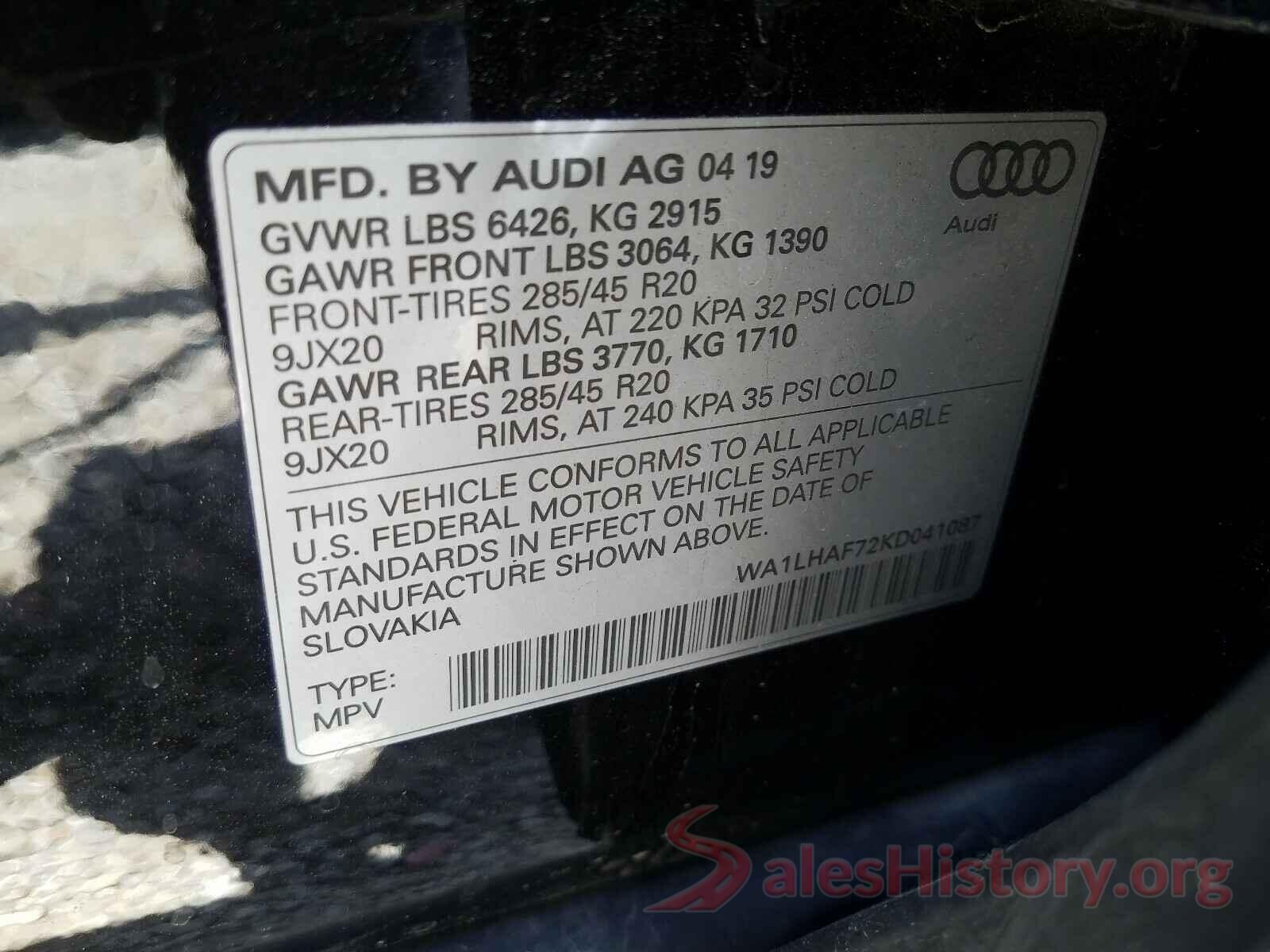 WA1LHAF72KD041087 2019 AUDI Q7