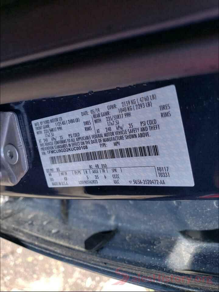 1FMCU9GD2KUC00108 2019 FORD ESCAPE