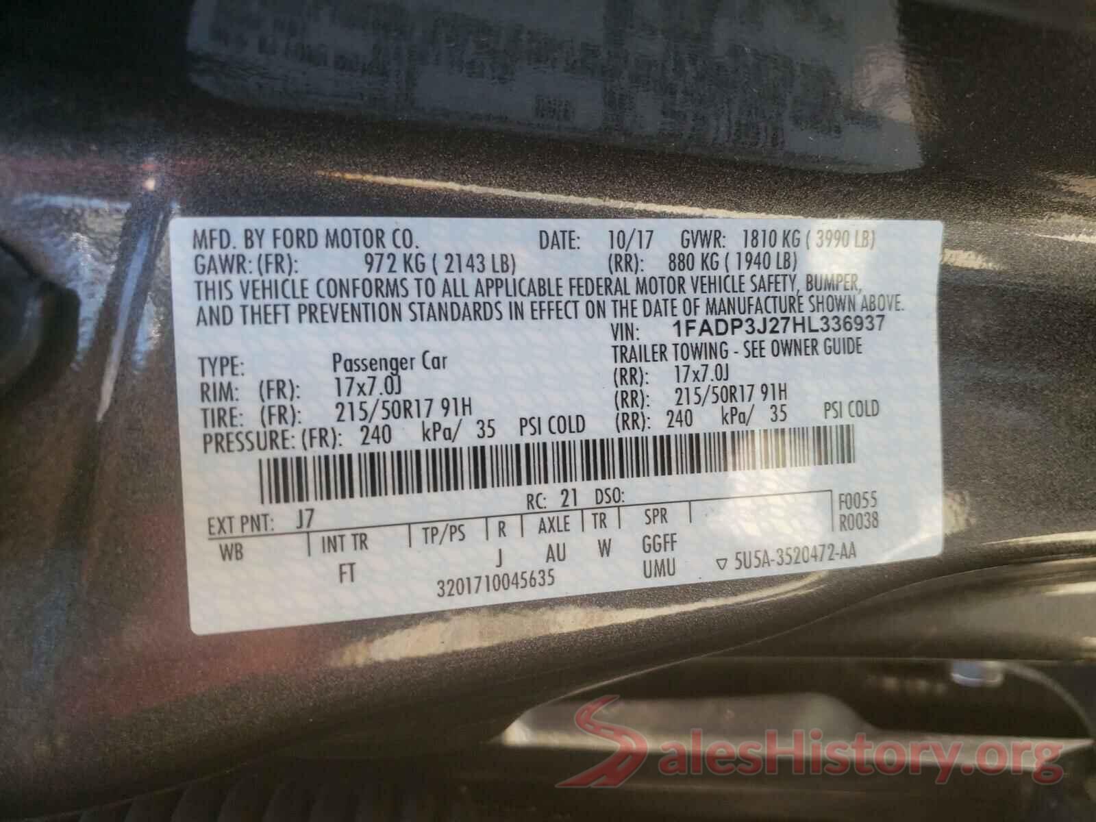 1FADP3J27HL336937 2017 FORD FOCUS