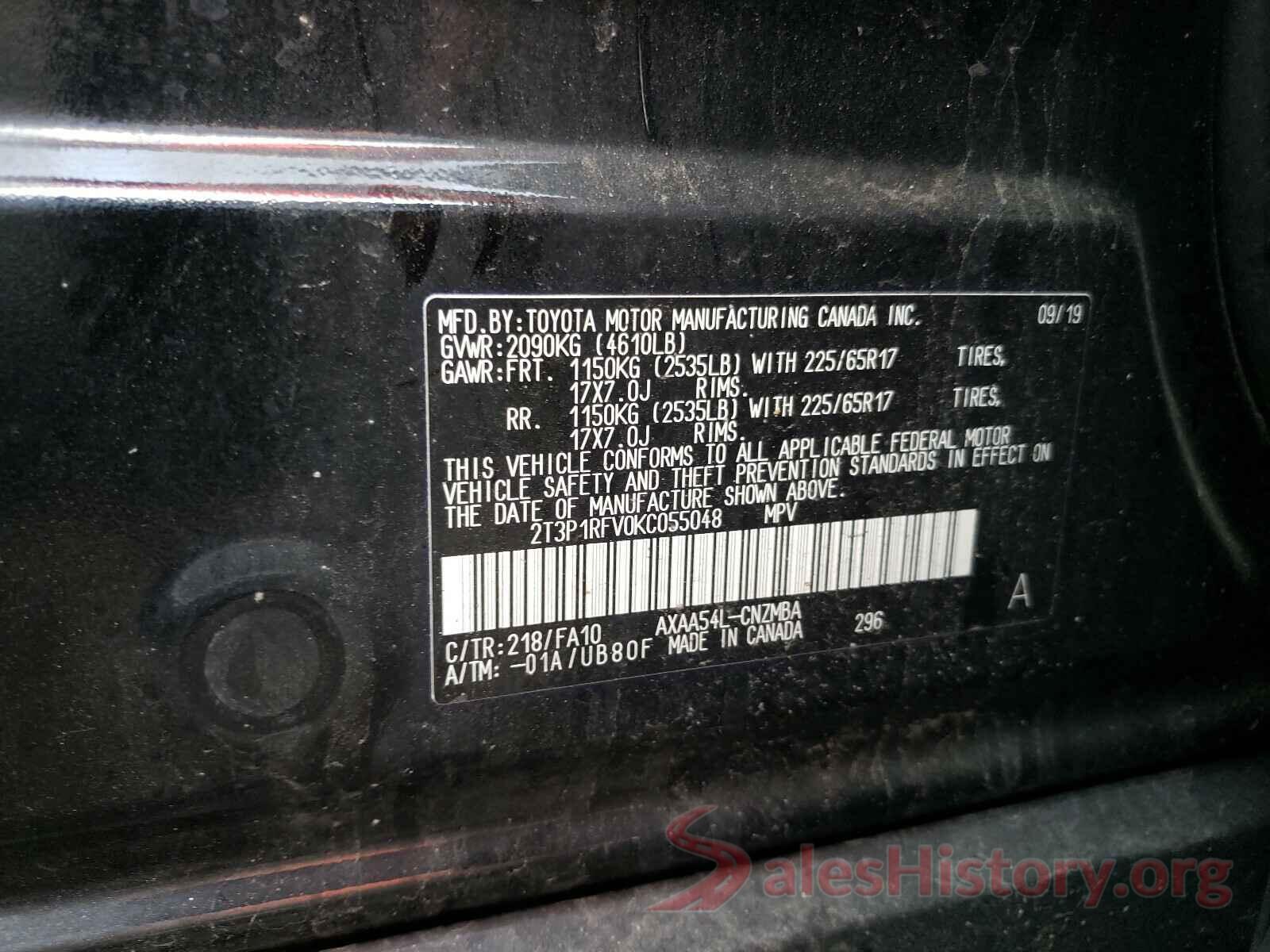 2T3P1RFV0KC055048 2019 TOYOTA RAV4