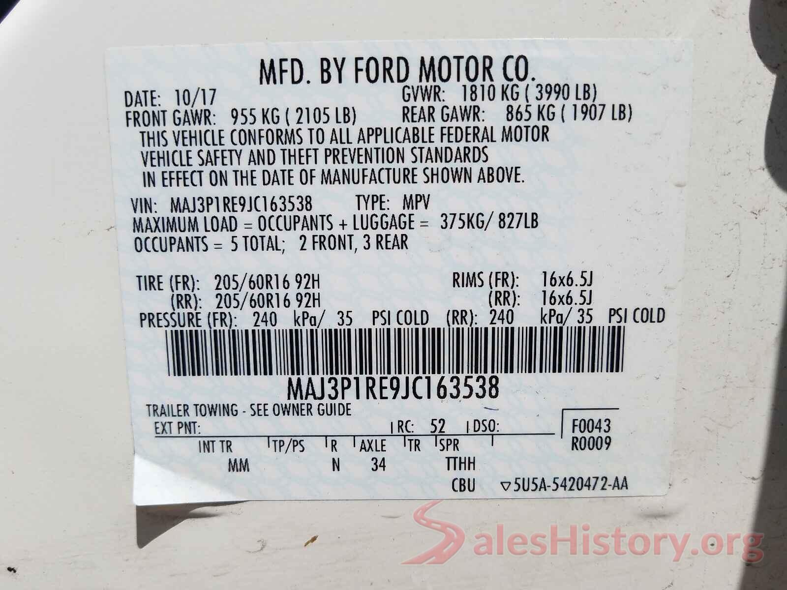 MAJ3P1RE9JC163538 2018 FORD ALL OTHER