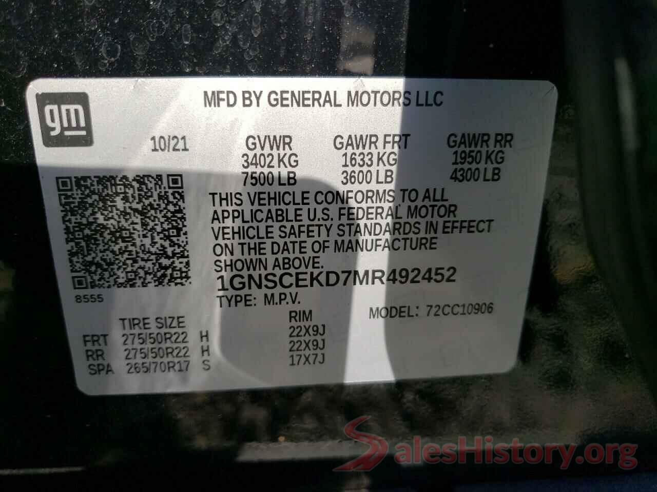 1GNSCEKD7MR492452 2021 CHEVROLET SUBURBAN