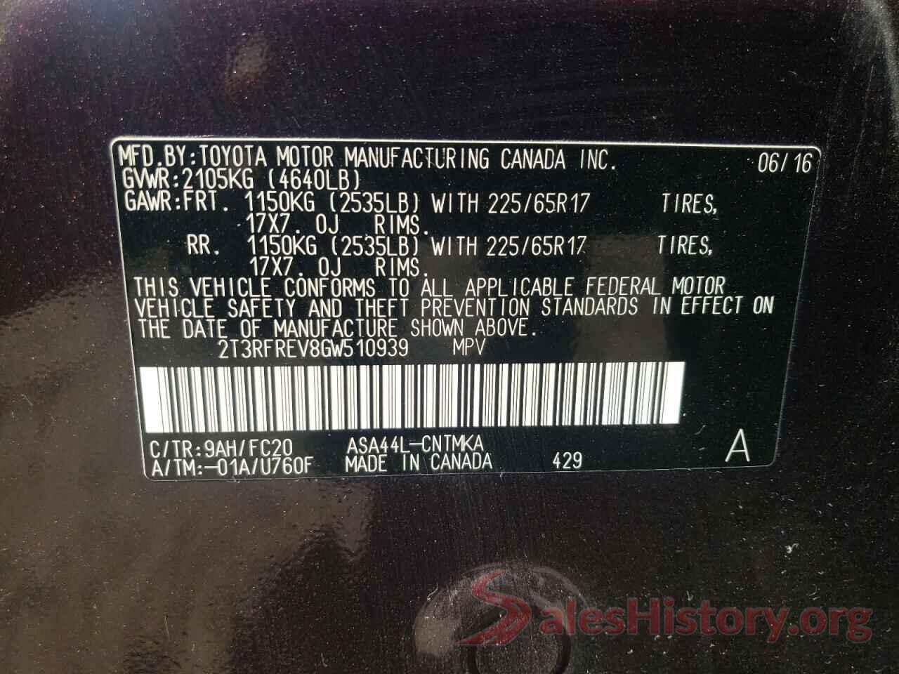 2T3RFREV8GW510939 2016 TOYOTA RAV4