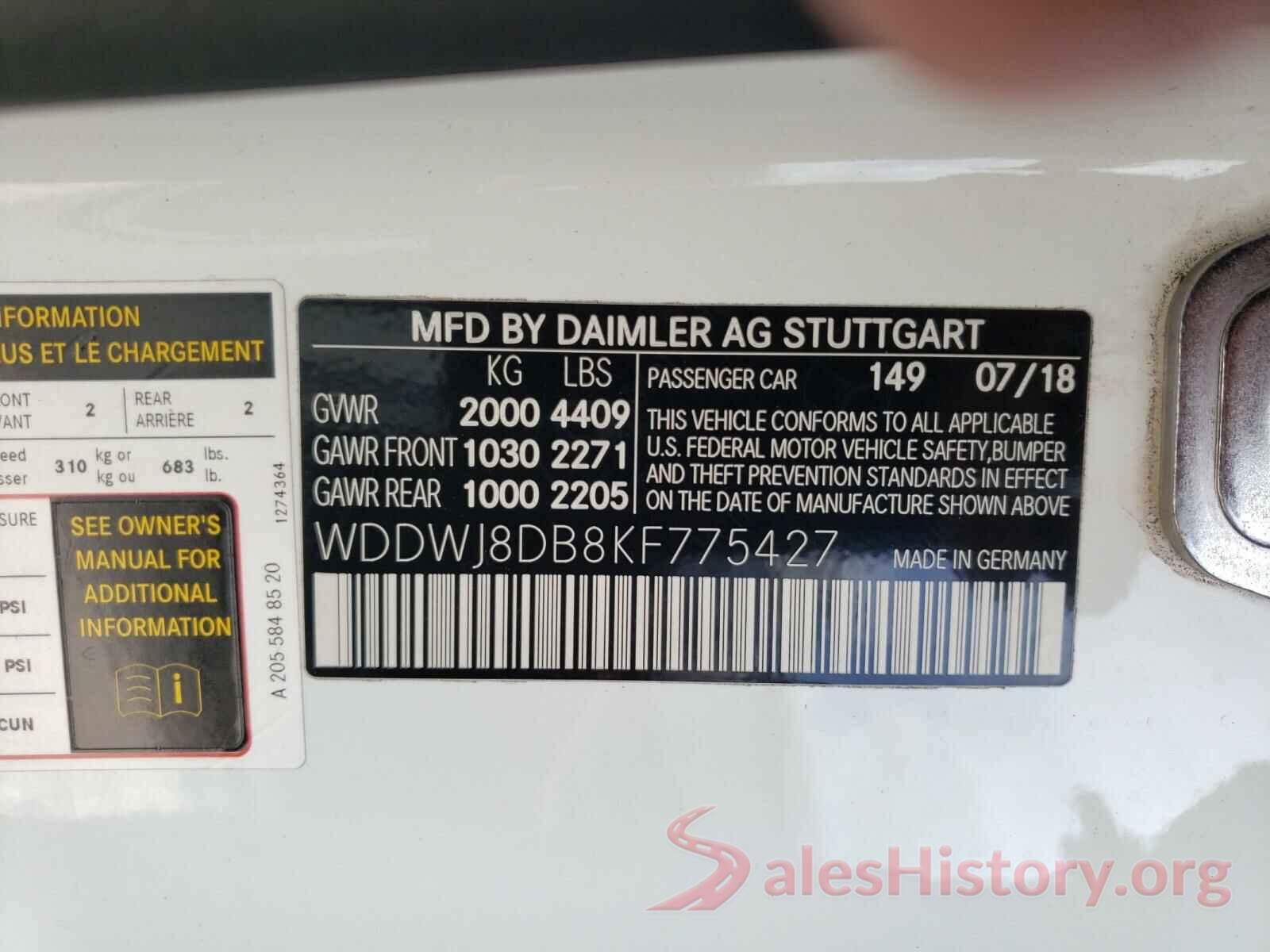 WDDWJ8DB8KF775427 2019 MERCEDES-BENZ C CLASS